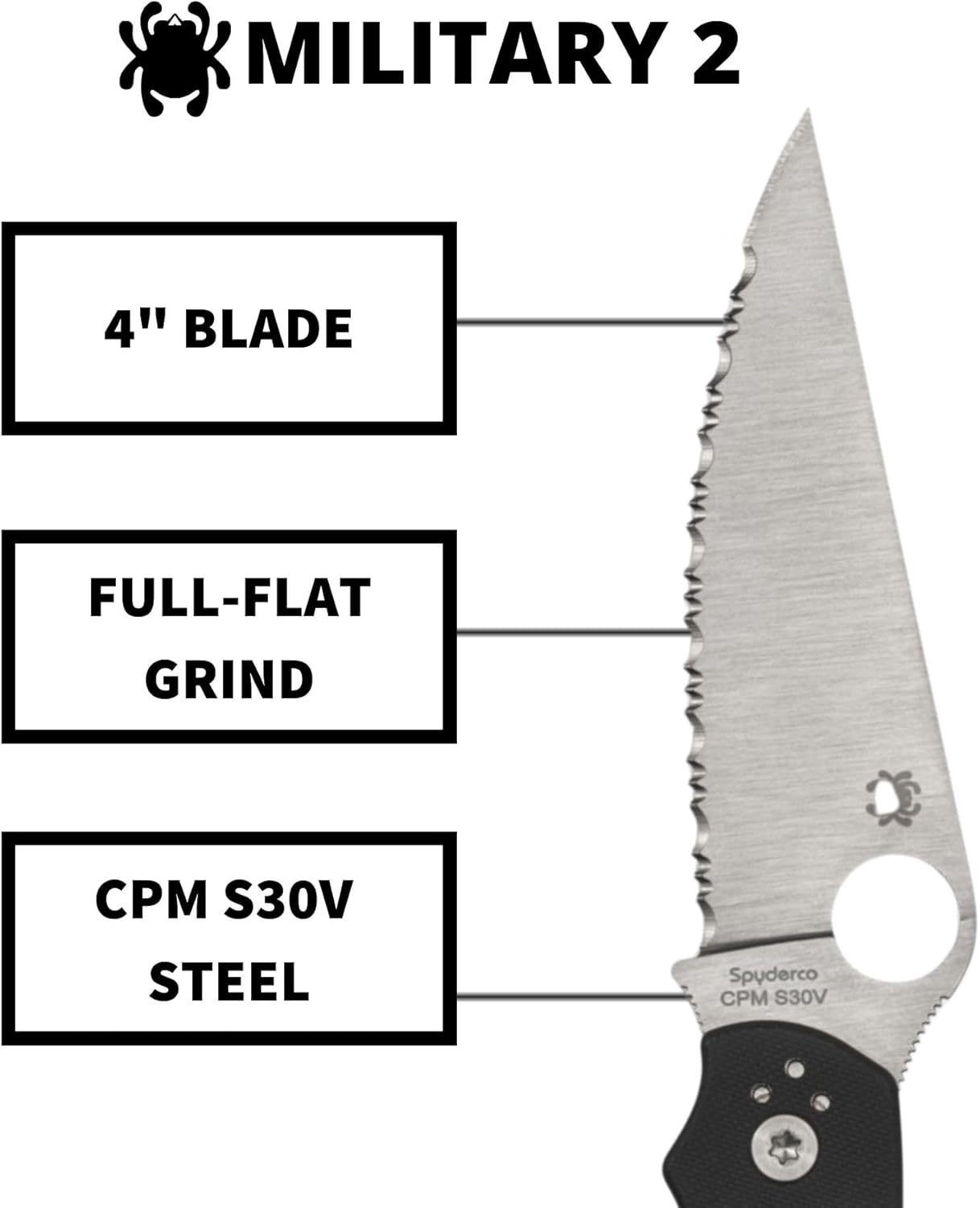 Spyderco Military 2 Folding Pocket Knife with 4" CPM S30V and G-10 Handle - EDC Knife for Men and Women, Perfect for Hunting, Tactical, Camping, Survival, Hiking - SpyderEdge - C36GS2