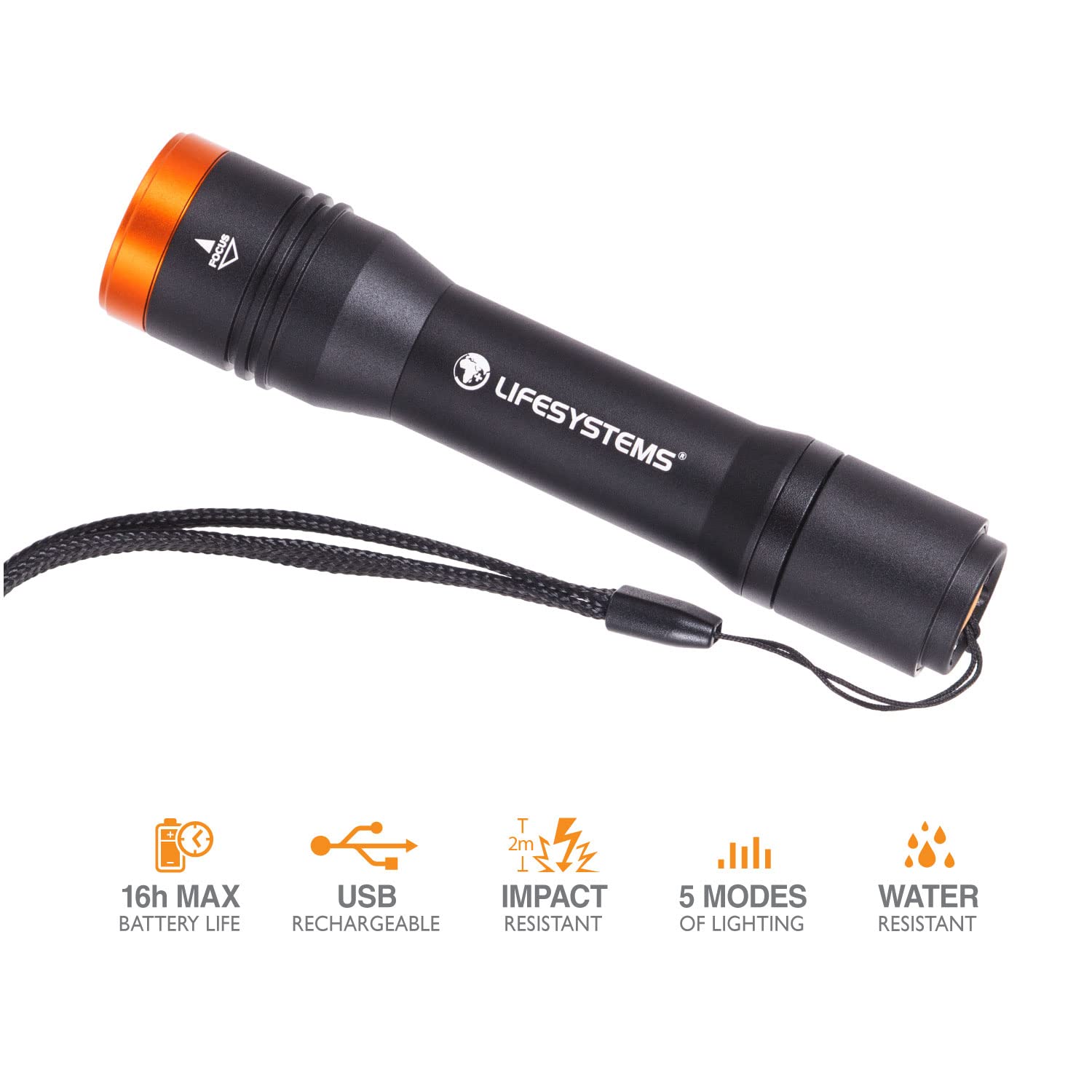 Linterna de mano recargable Lifesystems Intensity, 545 lúmenes, resistente al agua, lente ajustable, hasta 16 horas de duración de la batería
