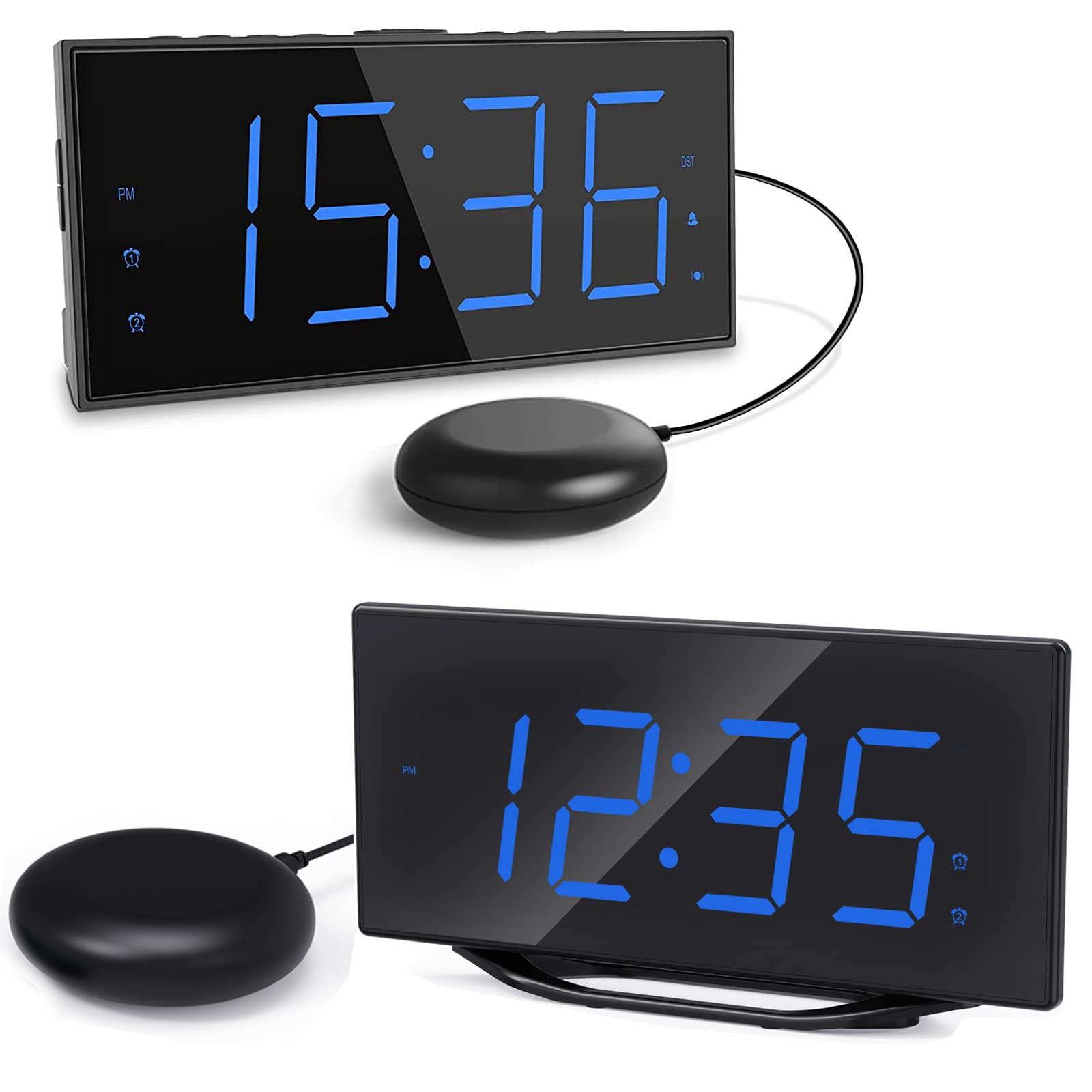 ROCAMDigital Alarm Clocks for Bedroom and Super Loud Alarm Clock with Bed Shaker Bundle Dual Alarm Clock with Large LED Display