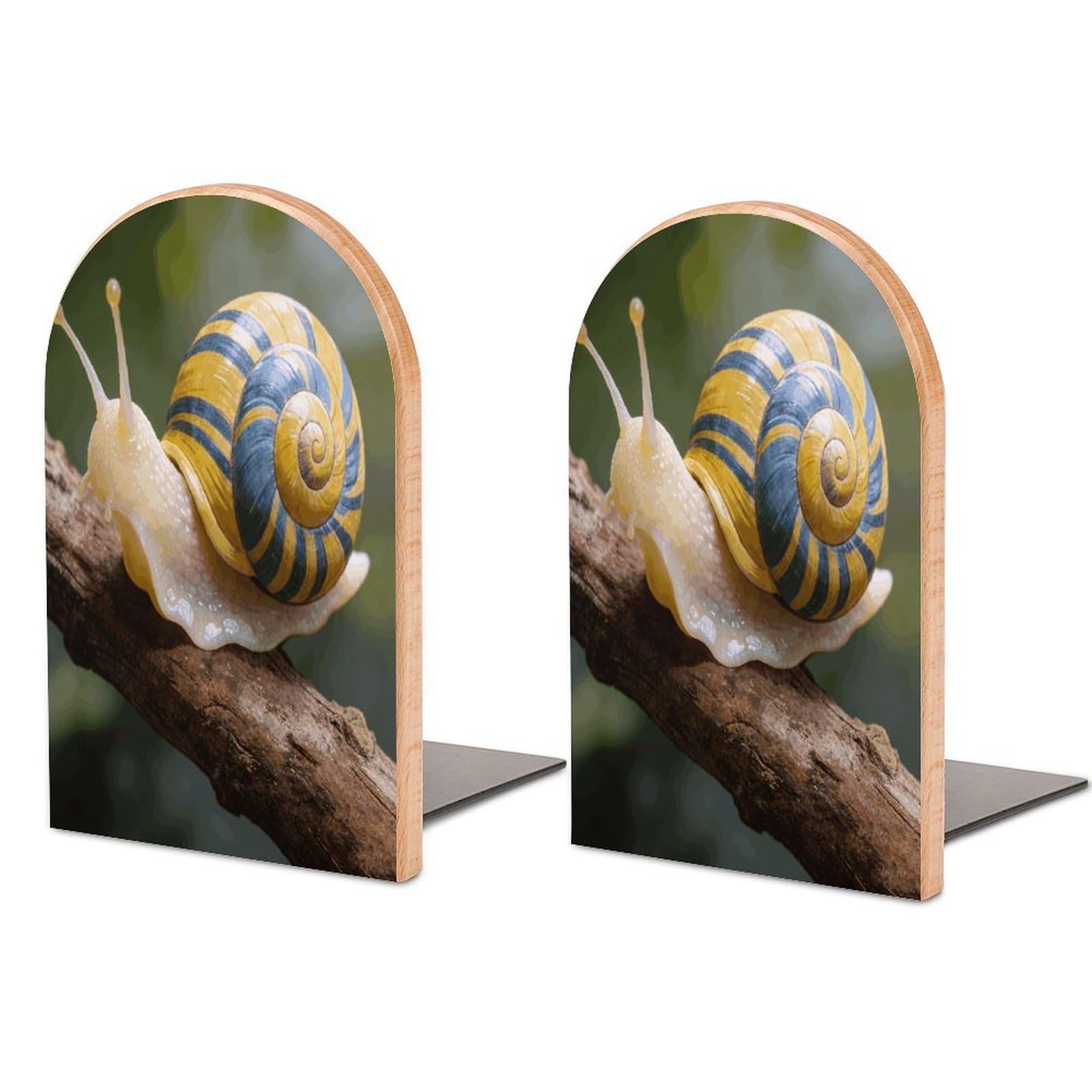 Sujetalibros de madera artesanal con diseño de caracol para estanterías elegantes