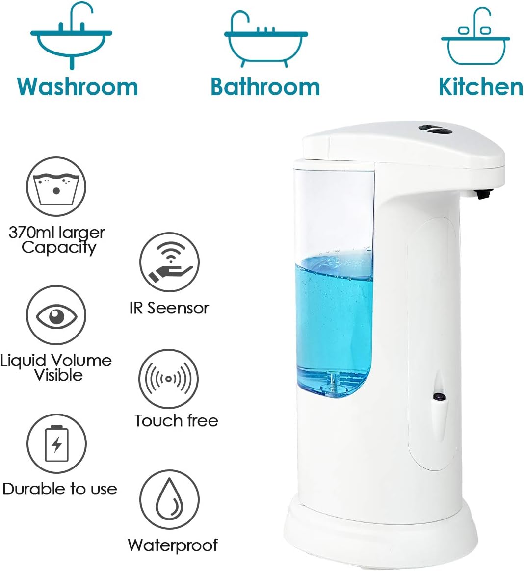 vplus Automatic Soap Dispenser,Touchless Automatic Soap Dispenser, Dish Hands-Free Auto Soap Dispenser with 3 Levels Dispensing Volume Suitable for Kitchen/Bathroom/Hotel/Hospital (370ml/13oz)