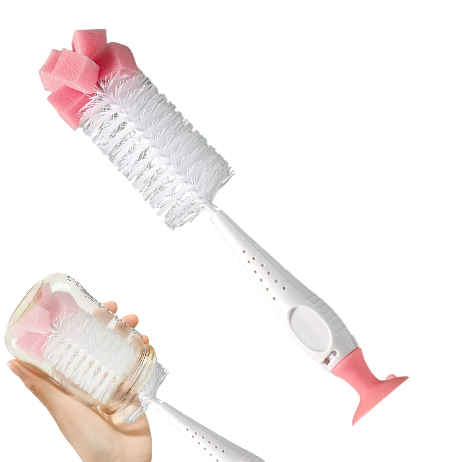 Shurzzesj Bottle Sponge - Cup Cleaning Brush with Suction - Reusable Sponge Baby Bottle Cleaning Brush with Suction Cup Stand, 2-in-1 Scrubber and Nipple Cleaner