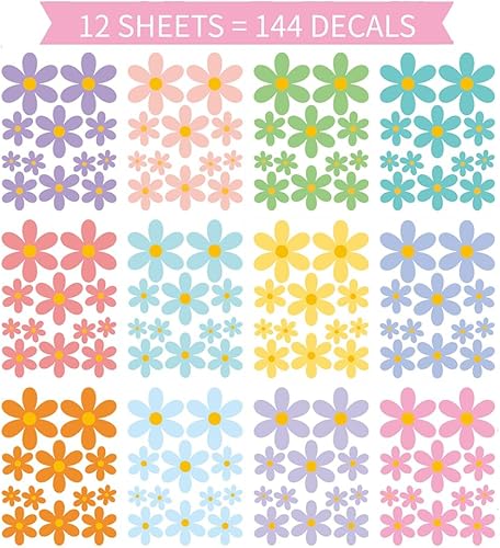 Miniatura 2 de 240 calcomanías de pared abstractas autoadhesivas de margaritas  12 hojas extraíbles e impermeables de vinilo para pared, dormitorio, sala de