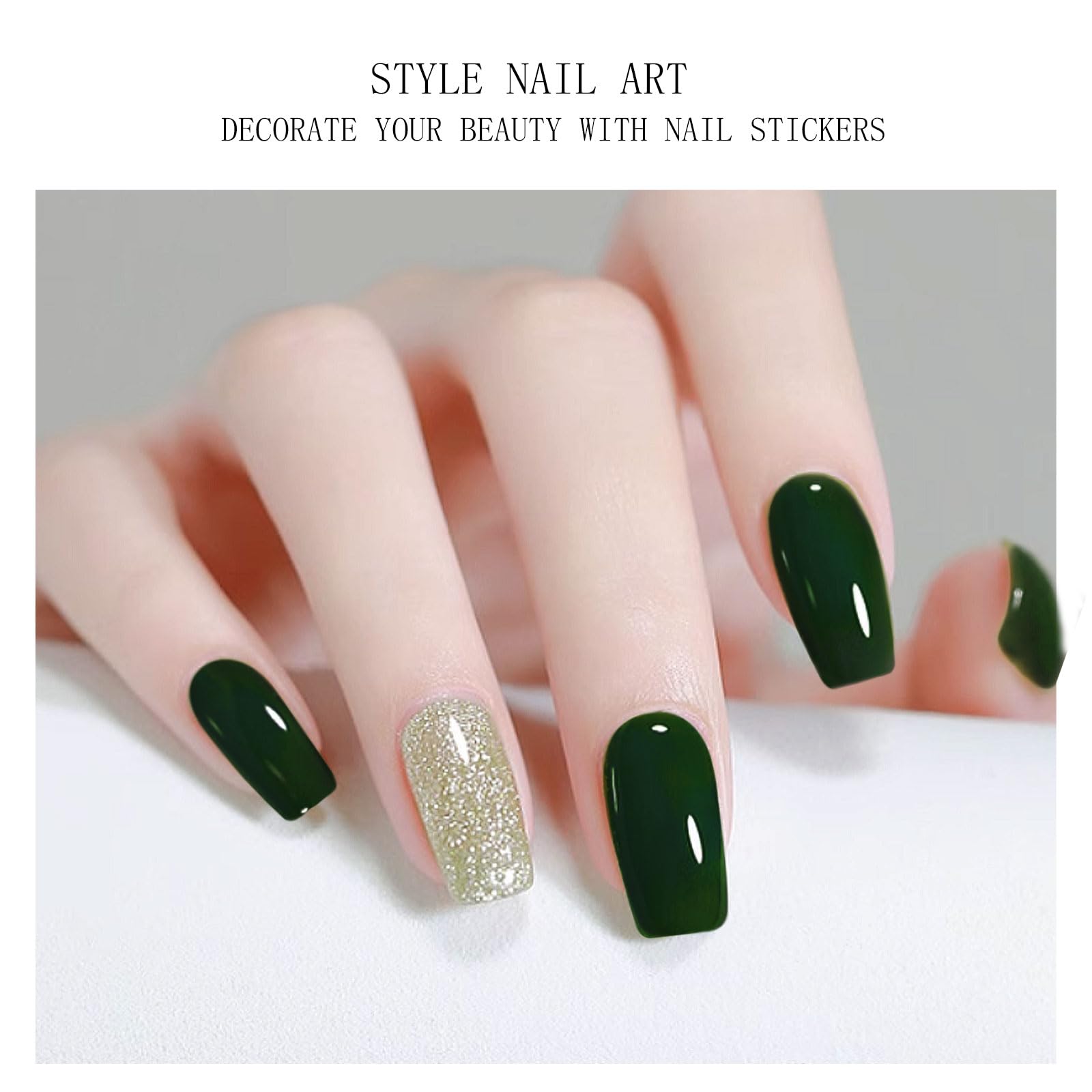 JMEOWIO Gel Nail Stickers Dark Green Semi Cured Gel Nail Strips Wraps UV/LED Nails Art Design Decoration Accessories - Image 2
