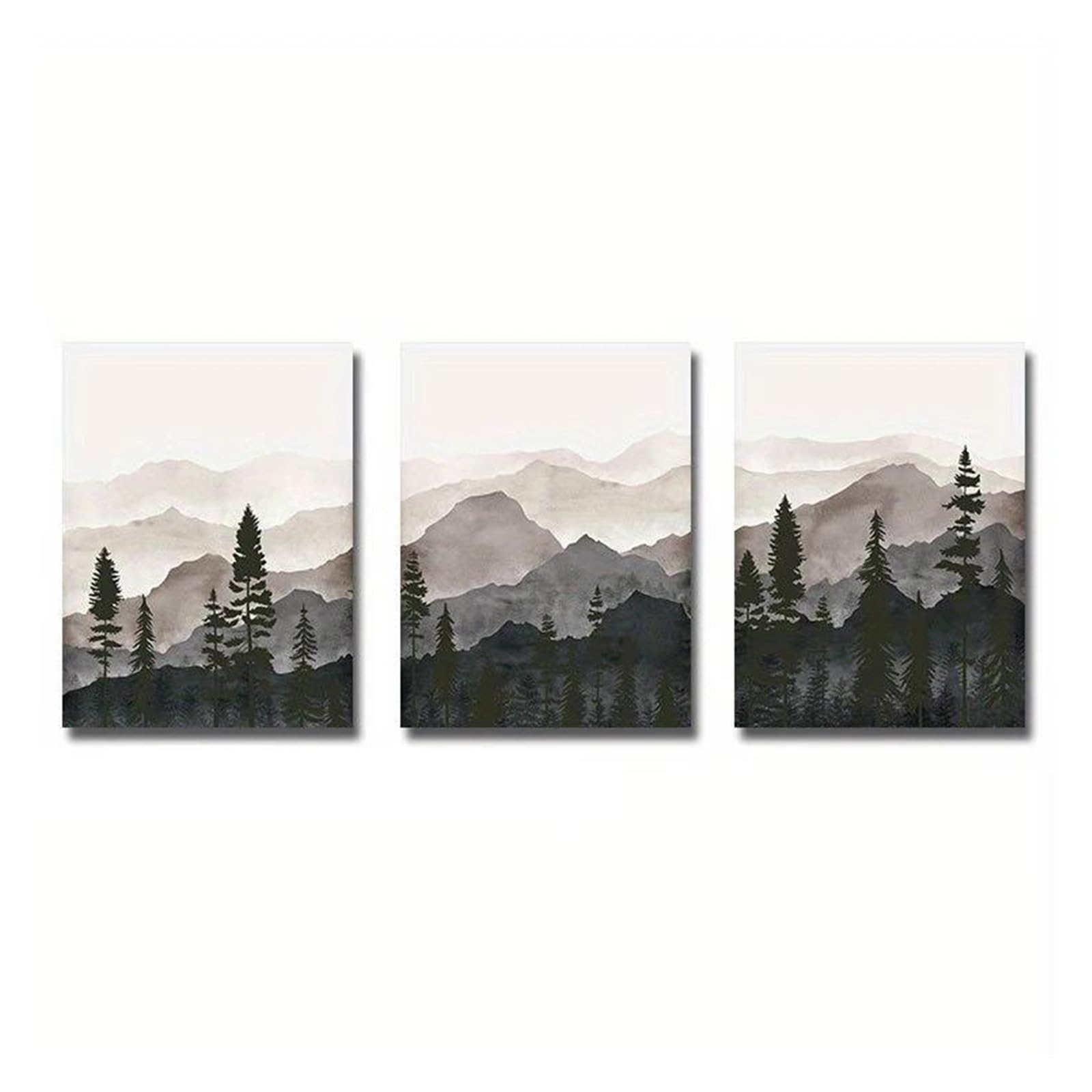 Forêt Montagne Paysage Naturel en triptyque abstrait pour un salon apaisant