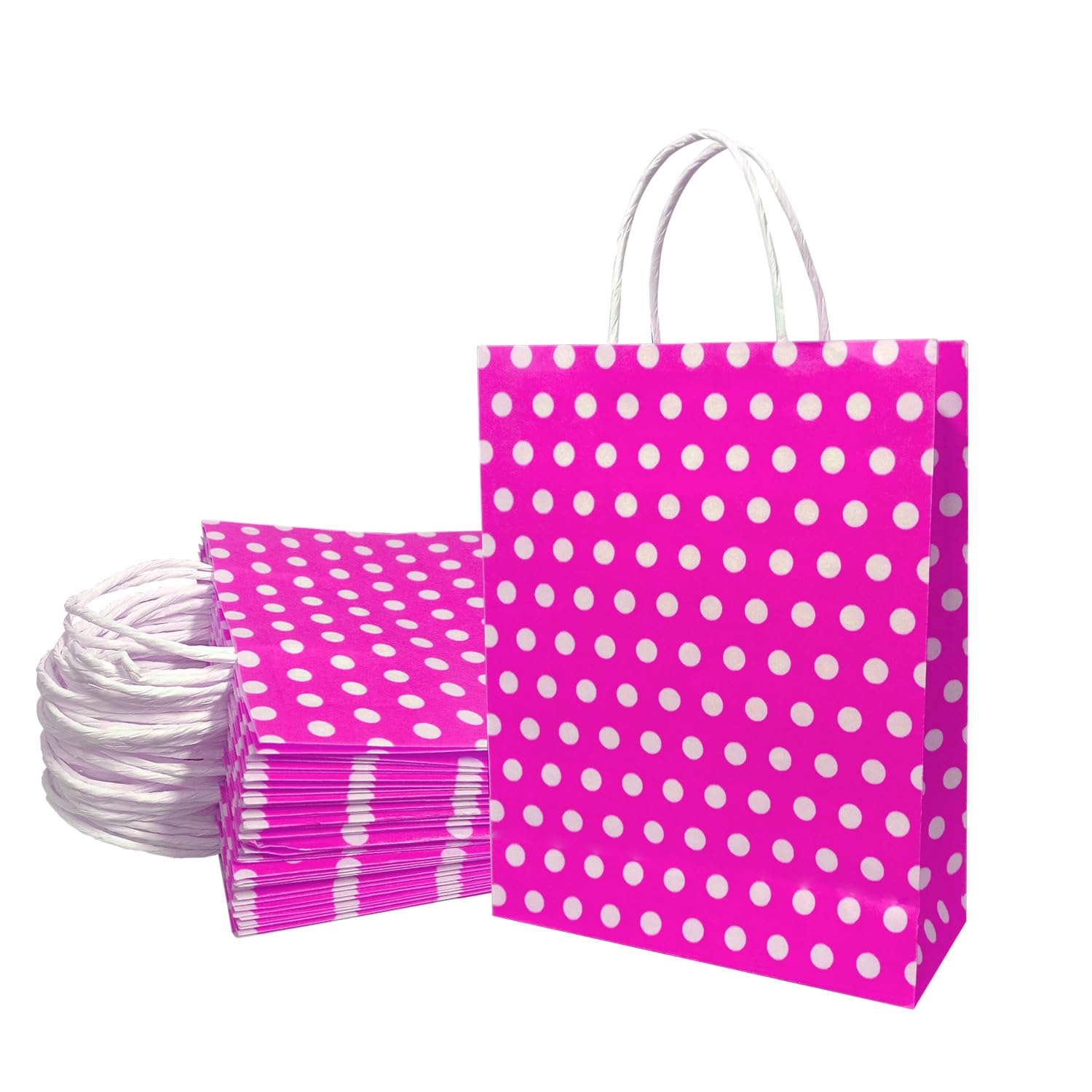 Aakriti Paper Gift Bags with Handles Polka Dot Paper Party Favor Bags for Kid’s Birthday Baby Shower Wedding Festivals Holiday Party (10 x8x3 Inch (Pack of 25), Gift Bags Polka Dot Pink)