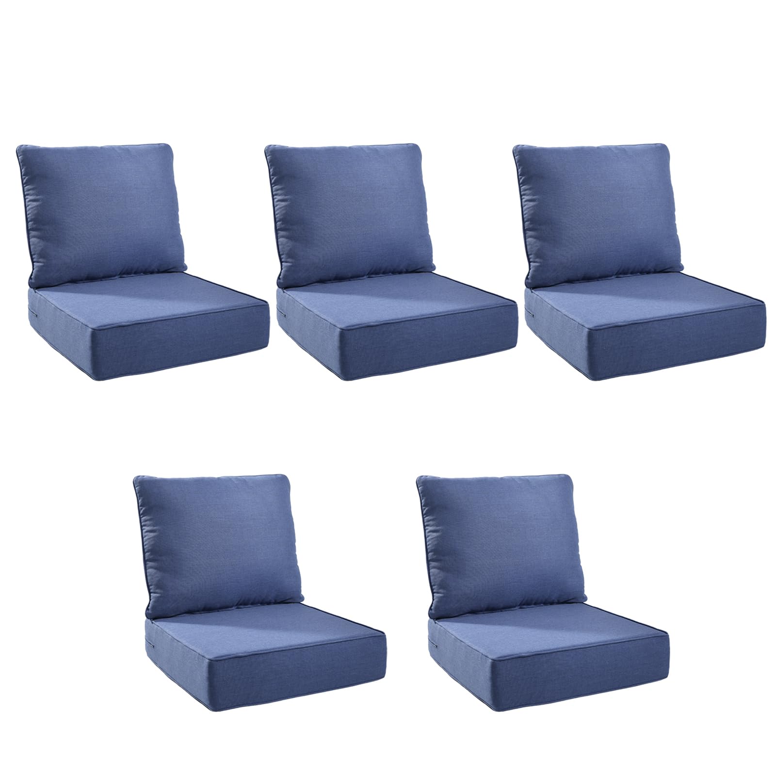 Outdoor Cushion for Patio Furniture - 6" Thick Outdoor Chair Cushions with Water Resistant &amp; Removable Cover, 28D High Density Sponge, 22x24 Outdoor Seat Cushions for Chair/Sofa| Blue | 5-Pack |