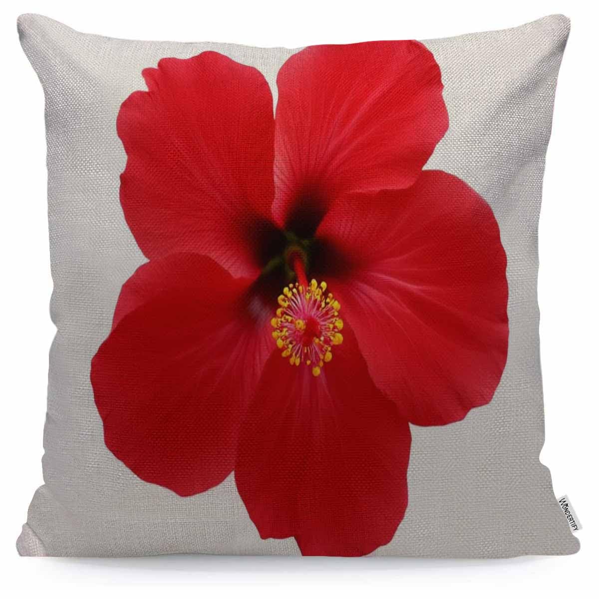 WONDERTIFY Throw Pillow Case Cover Red Hibiscus Flower on A White Background Tropical - Soft Linen Pillow Case for Decorative Bedroom/Livingroom/Sofa/