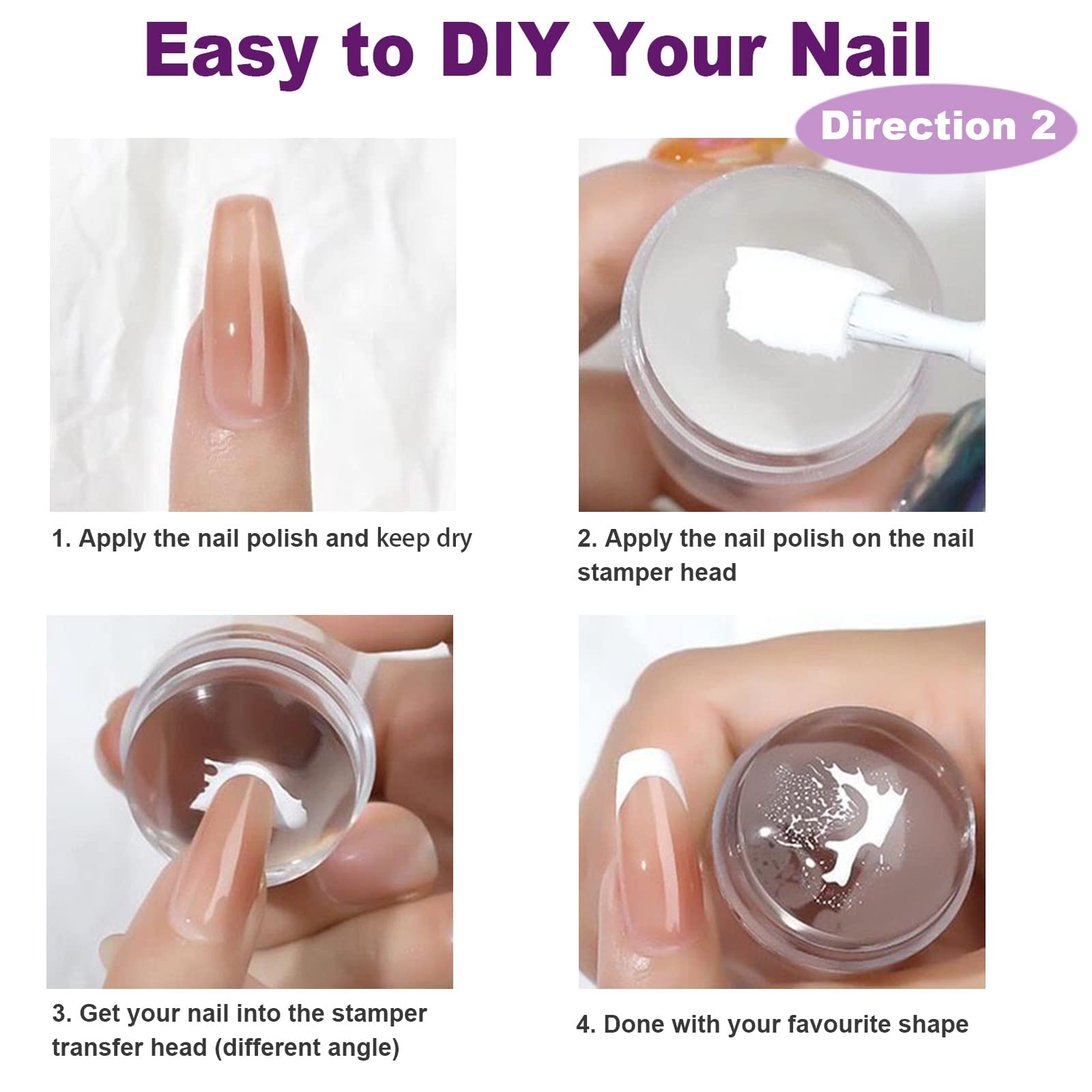 Nail Stamper Nail Art Brushes - Punta francesa Nail Stamp Clear Nail Art Stamper Jelly con raspador, 1pcs Nail Pen Brushes, Soft Silicone Stamper Printer DIY