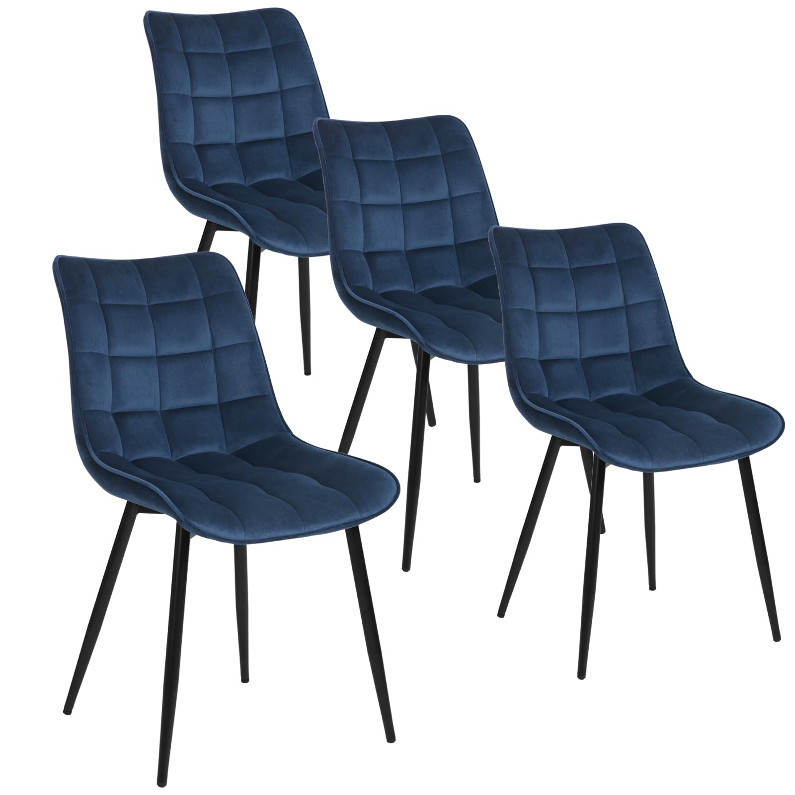 4 Chaises De Salle à Manger En Velours Gris - Dossier Haut, Siège Rembourré, Pieds Métal