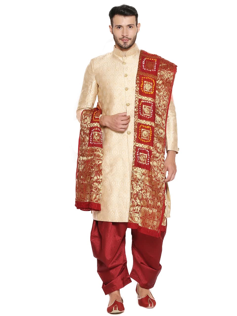dupatta bazaar Men's Maroon Banarasi Bandhani Gharchola Silk-picture-42
