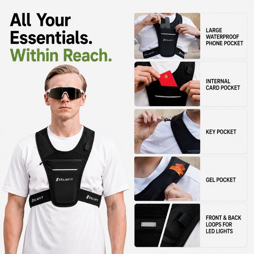 ZelaFit® Supporto per telefono da corsa, regolabile, riflettente, con custodia impermeabile per telefono e portachiavi, accessorio perfetto per la corsa