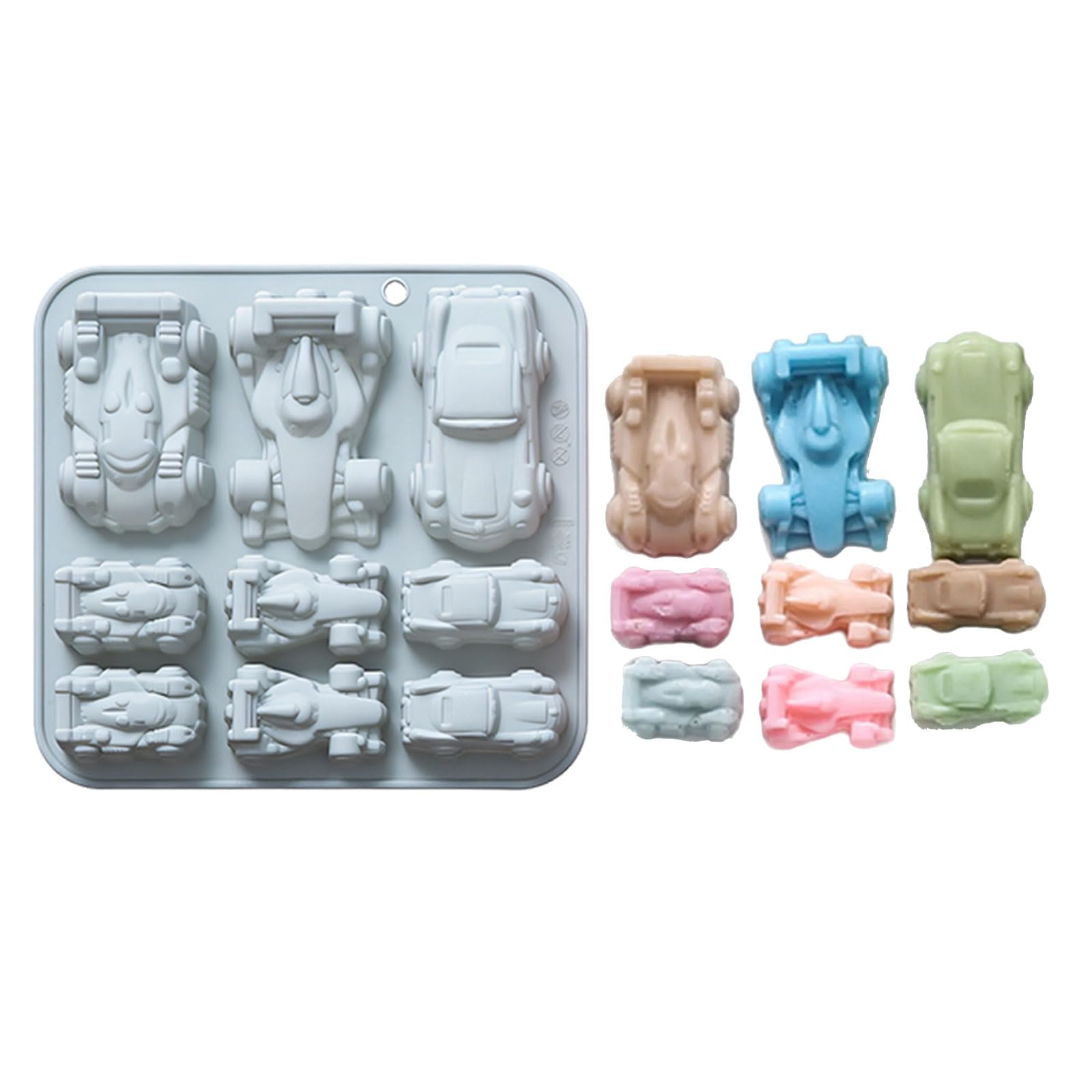 Oxxggkao 9 Cavities Racing Car Silicone Ice Molds Easy Demolding Dishwasher Safe for Cake Baking Freezing Drink Freezers Baking Elastomer Cast