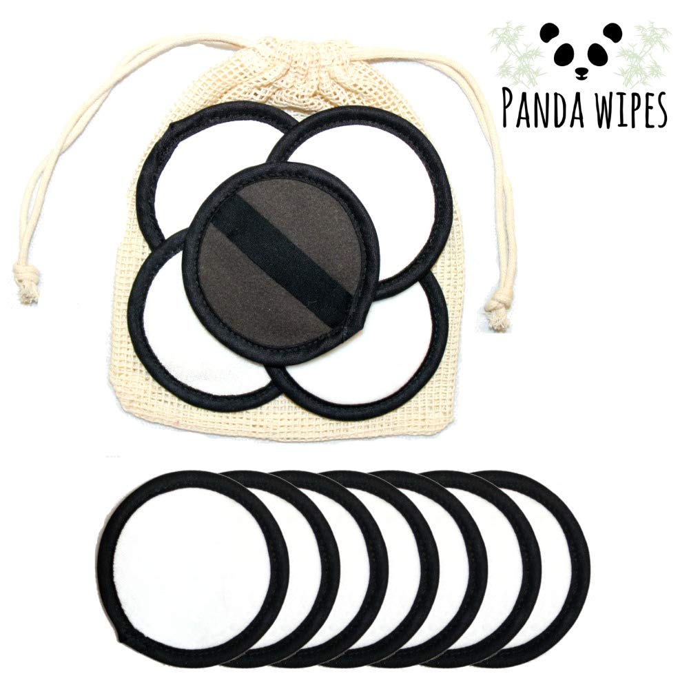 Panda Wipes | Reusable Makeup Remover Pads | Soft Natural Bamboo Cotton Face Wipes | Sensitive Skin | Eco Friendly | Free Laundry Bag | Machine Washable (12 pack)