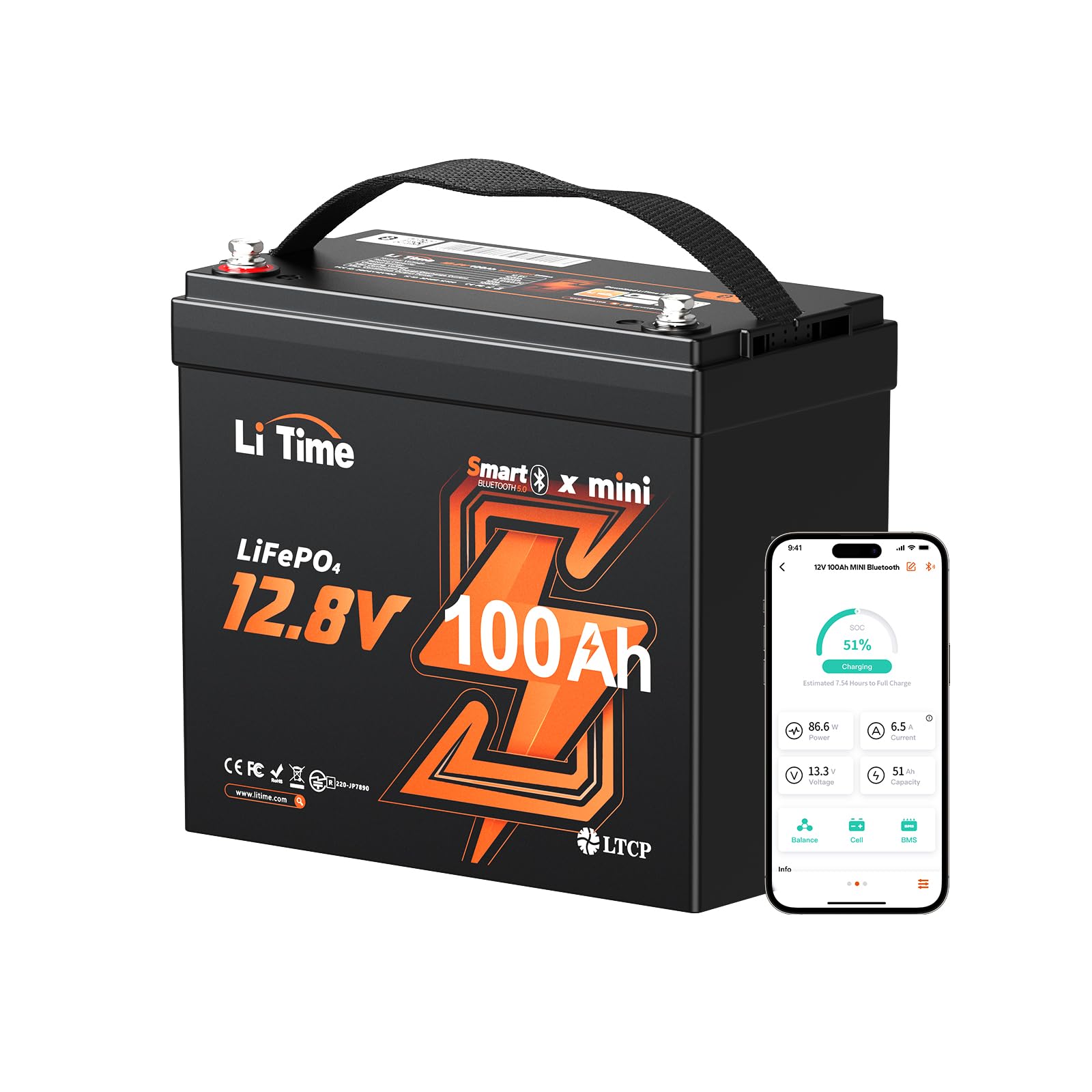 Amazon | LiTime 12V100Ah mini リン酸鉄リチウムイオンバッテリー