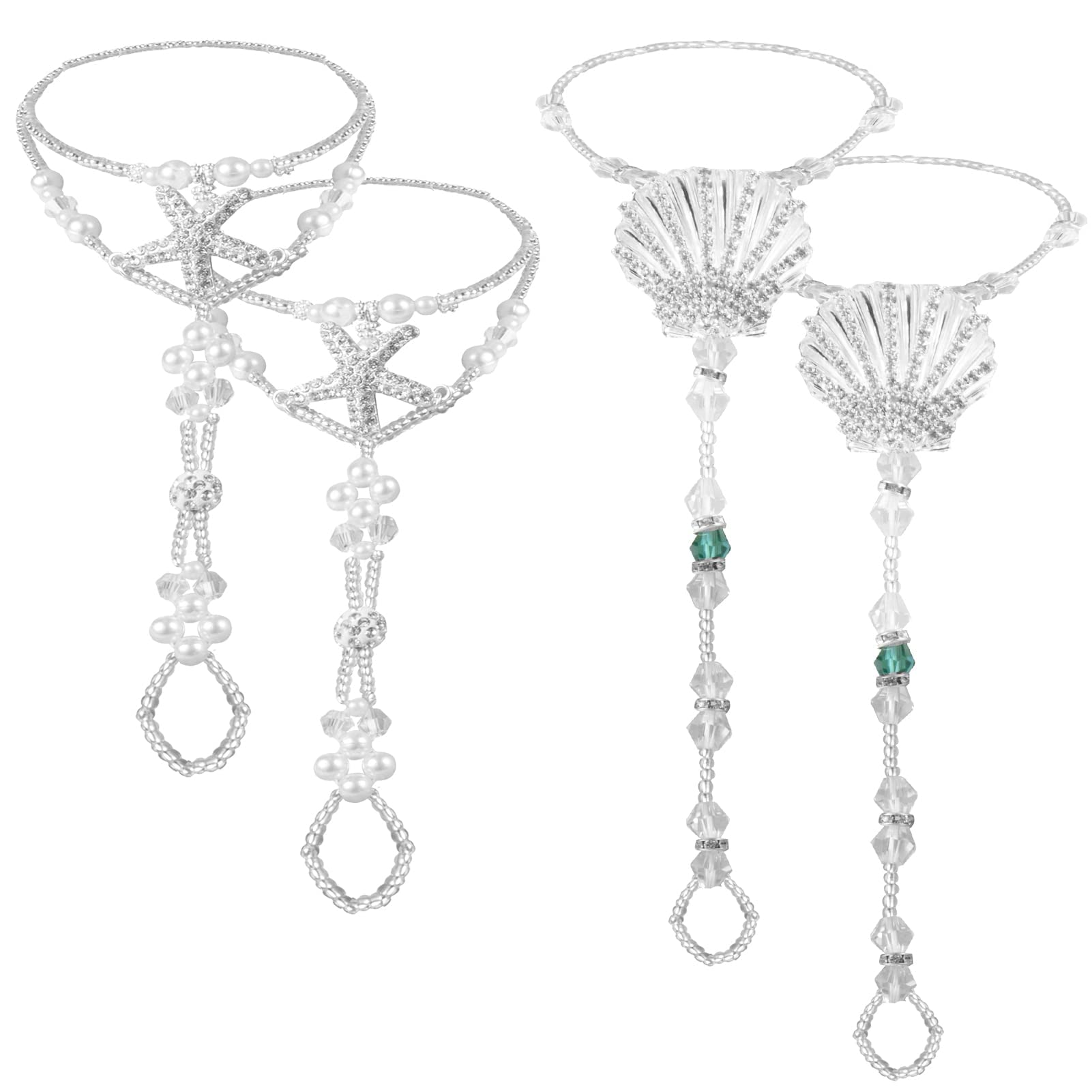 2 Pairs Barefoot Sandals- Beach Anklet Chain with Starfish for Women Lady's Beach Wedding Foot Jewelry Party Accessories: Seastar + Scallop