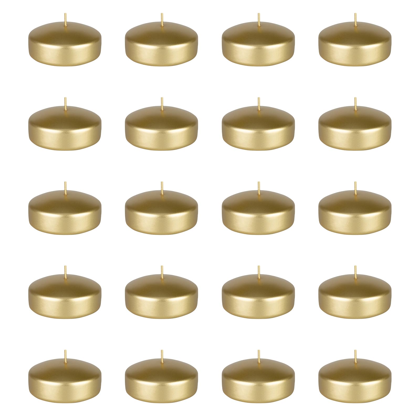 20 Pieces 1.5 Inch Gold Floating Candles Unscented,1.5 Hour Burning Small Floating Candles Centerpiece for Special Night, Pool,Party,Christmas,Wedding,Cylinder Vases