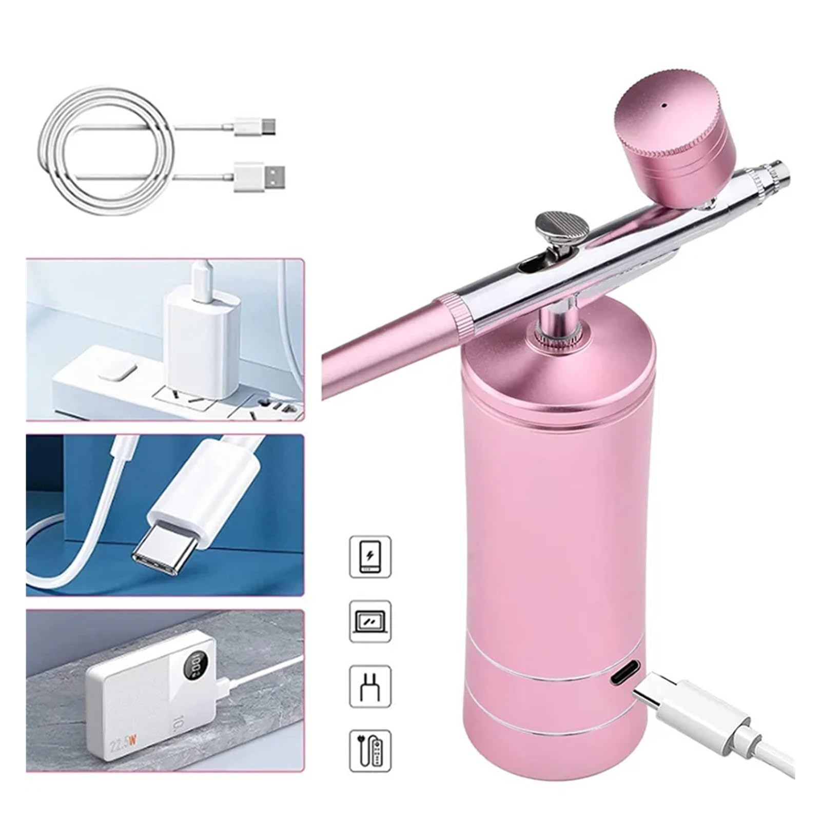 Ręczny pistolet natryskowy Nano Hydration, atomizer tlenowy wysokociśnieniowy do esencji twarzy,Wysoka wydajność(Pink)