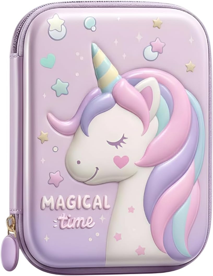 Unicorn Pencil Case with Compartments | Cute Double Layer Large Capacity Pen Box | School Stationery Organizer Zipper Pencil Pouch for Kids | Pink Color for Daily School Use