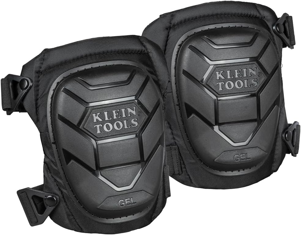 KLEIN TOOLS 60895 Knee Pads for Men and Women, Semi-Round Stabilizer Gel Knee Pads with Adjustable Straps, for Construction, Black