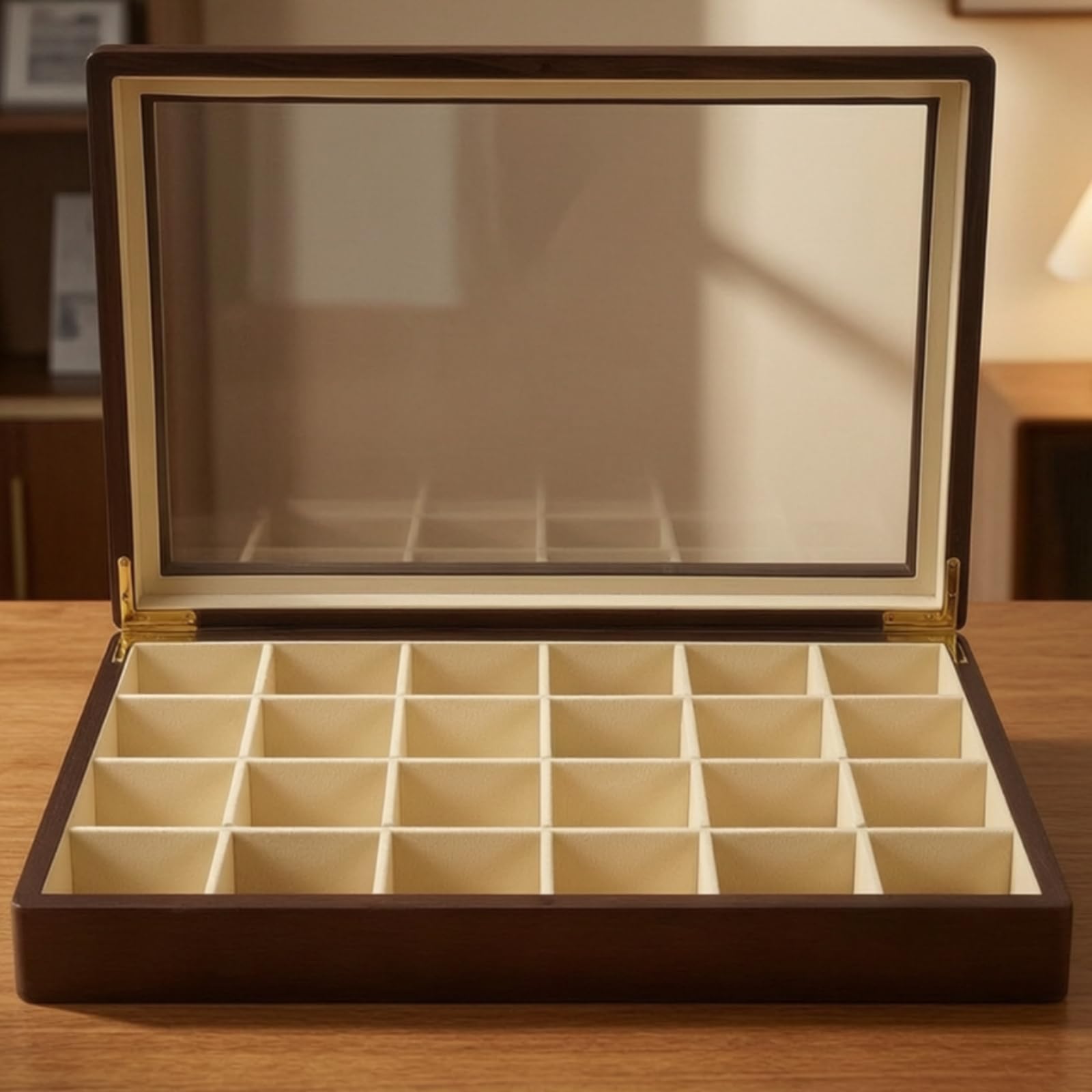 Colcolo Vassoio Esposizione Gioielli Porta Gioielli Cassettina Espositiva Scatola Organizer con Coperchio Trasparente E Divisori 12 Sezioni in Legno Rifinito, style to 1