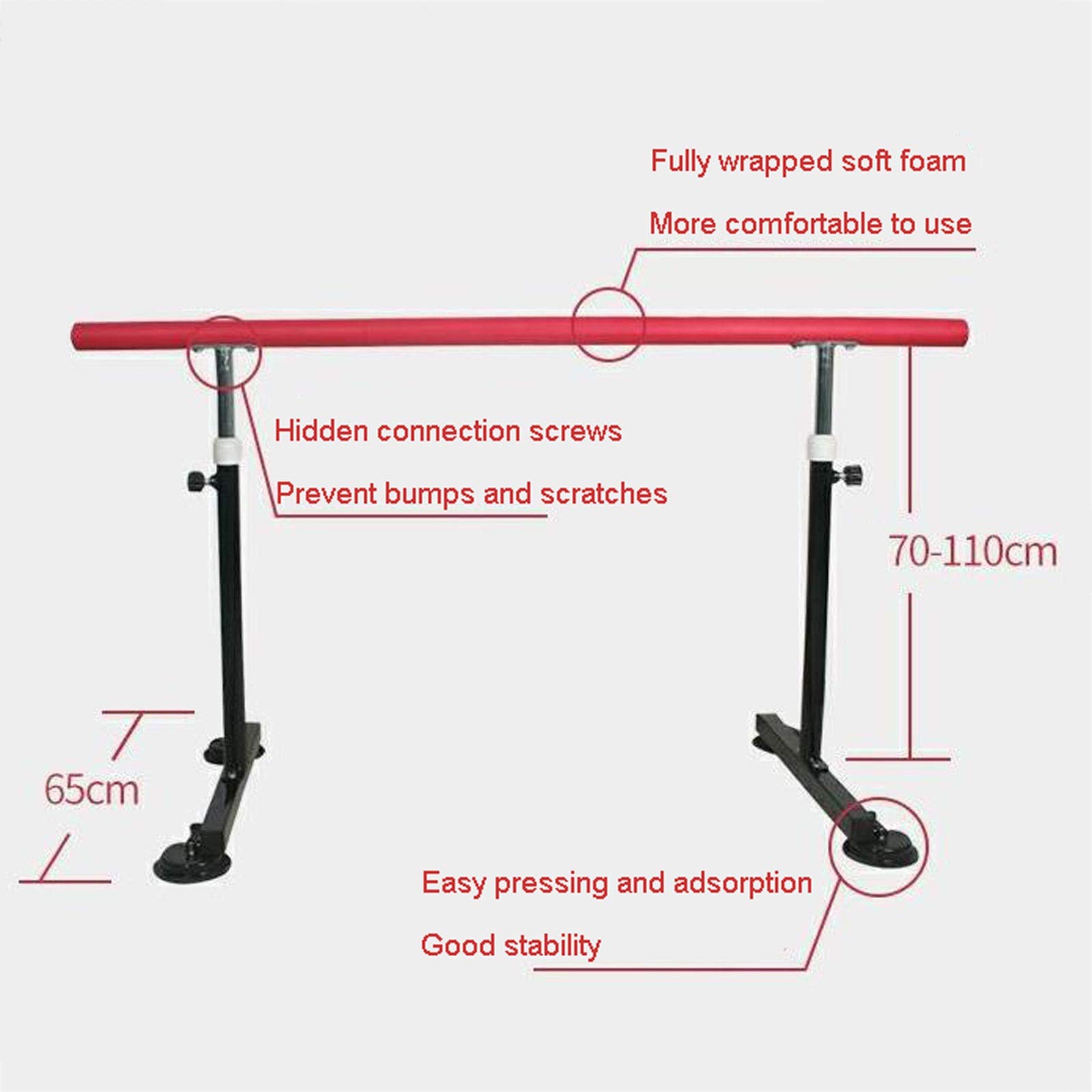 Ballet Bar Dance Bar Ballet Bar Double Dance Bar for Home Ballet Floor Bar Stretching Permanent Integrated Base Equipment Thick Steel Exercise – Black