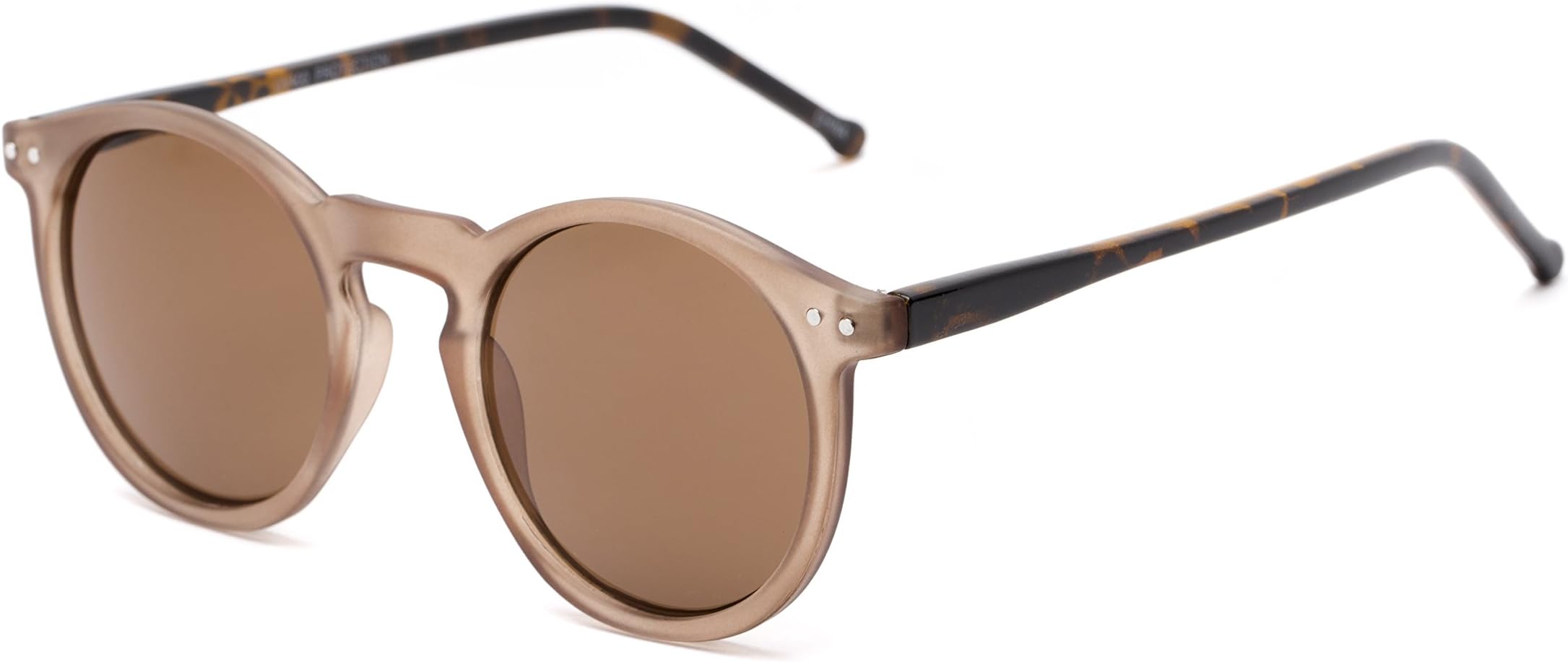 Lincoln, Plastic Round Men's & Women's Full Frame Sunglasses - Brown Frost/Tortoise Frame with Brown Lenses