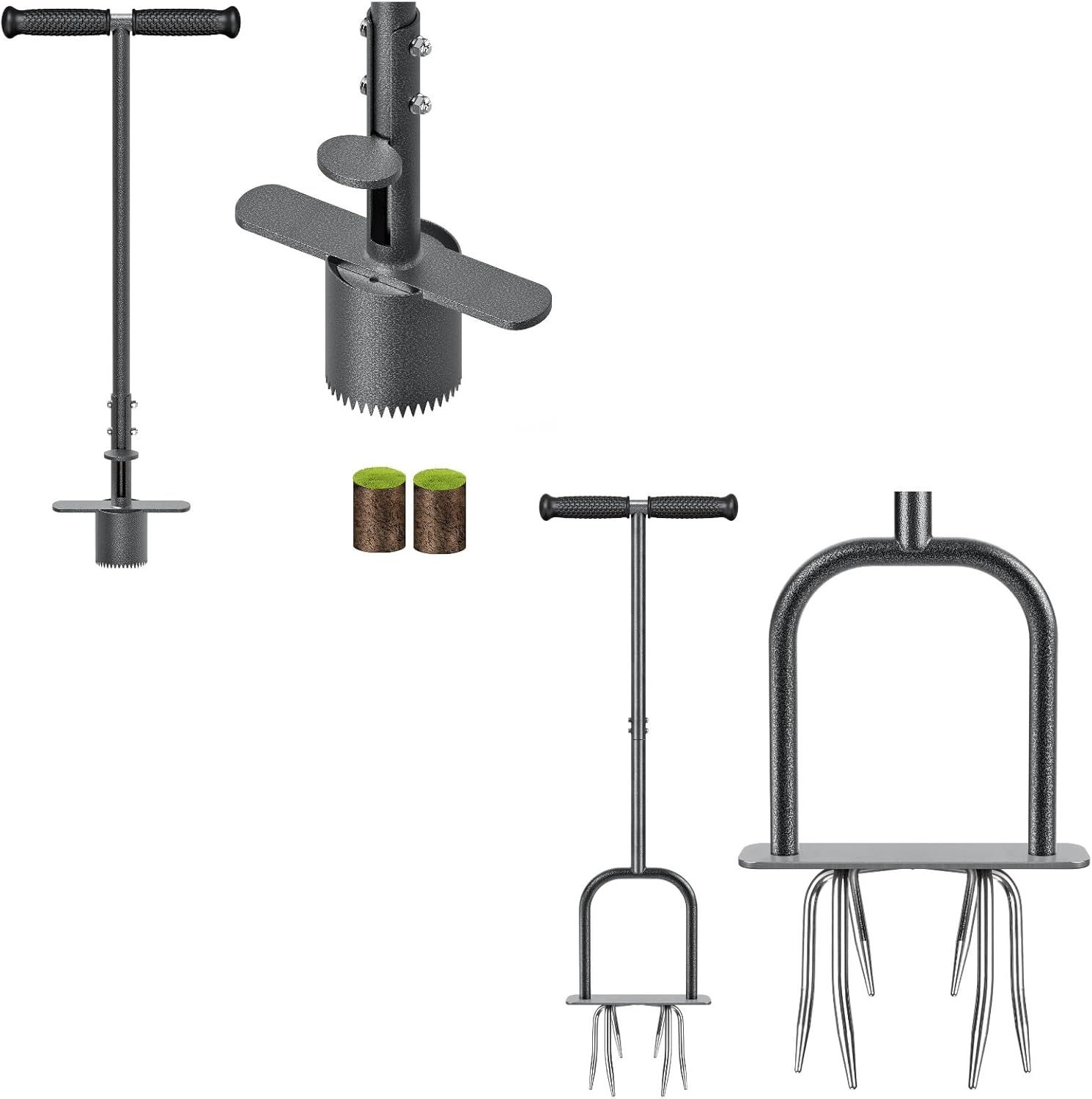 Dolibest Lawn Care Bundle, Dual Pedal Sod Plugger & Turf Cutter with Sharp Serrations and Non-Slip Grip, Plus Manual Twist Tiller with 6 Curved Claws for Efficient Soil Aeration