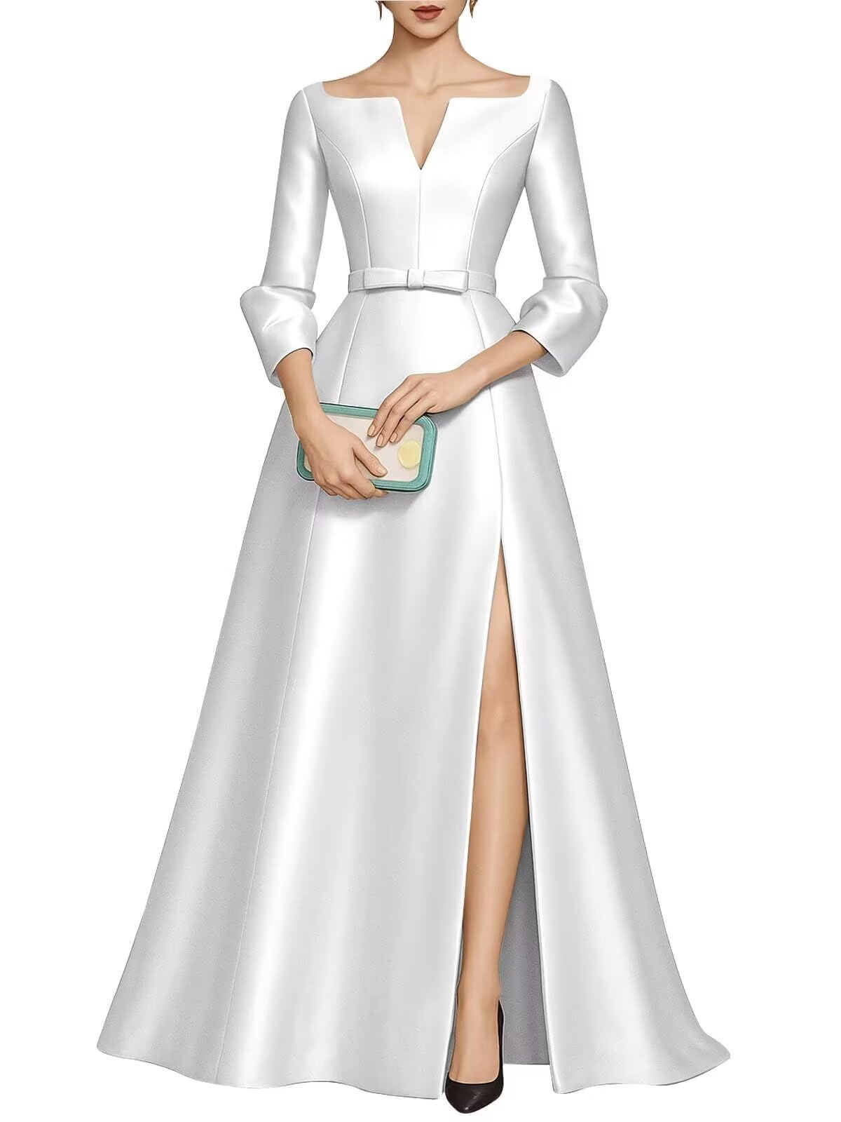 Satin Mother of The Bride Dresses for Wedding Long Sleeve Formal Wedding Guest A Line Evening Gown with