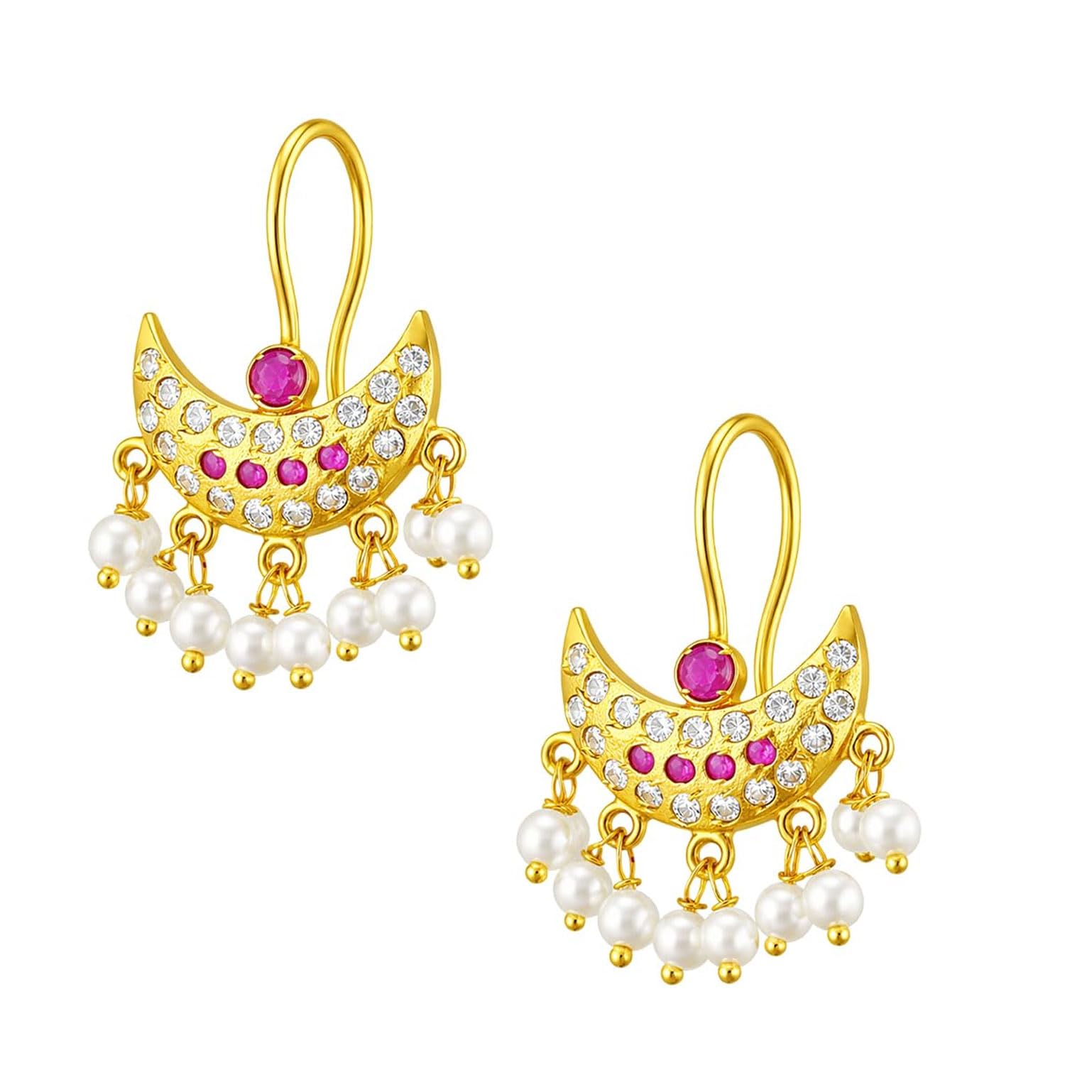 vama Fashions Pink Colour Chandrakor Styled Maharashtrian Traditional Press Bugadi Clip-on Earrings for Women/Girls-picture-26