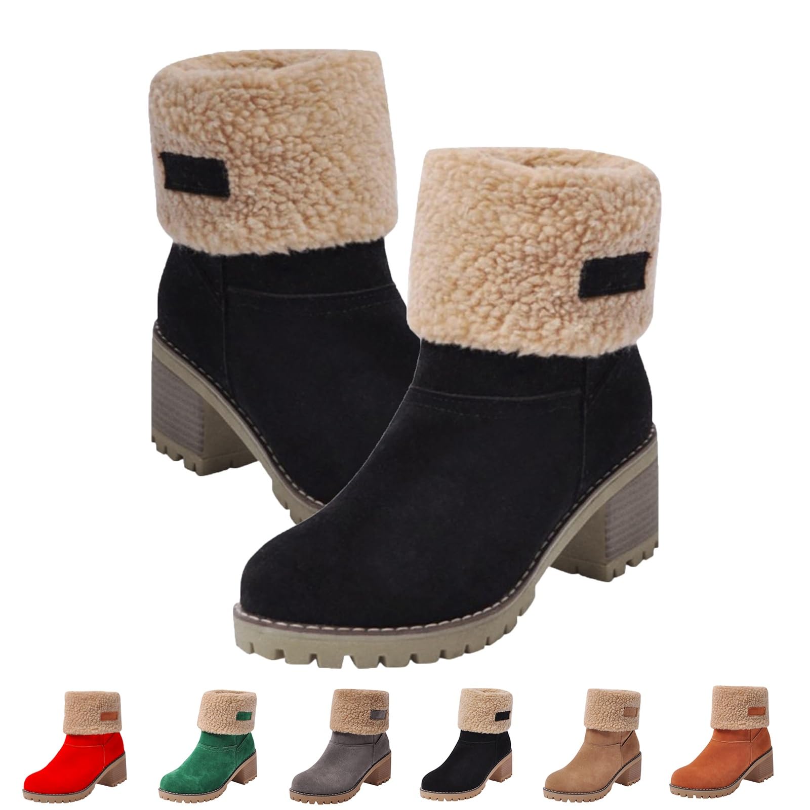 Dotmalls Boots Dotmalls Seniors' Chunky Heel Winter Boots Women's Fleece Lined Boots (Black 5.5)　並行輸入品