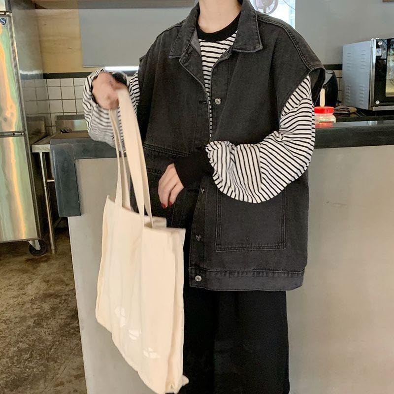 EMMIOL Denim Vest Women, Baggy Oversized Streetwear Jean Vest Top with Pockets, Vintage Y2k Sleeveless Jacket, 2025 Womens Trendy,Black,2XL - Image 3