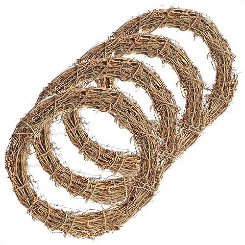 COM-FOUR® 4X Corona Decorativa de Madera para Manualidades - Corona de Mimbre para Decorar Ventanas, mesas y Puertas (4 Piezas - Corona Ø30cm marrón Claro)