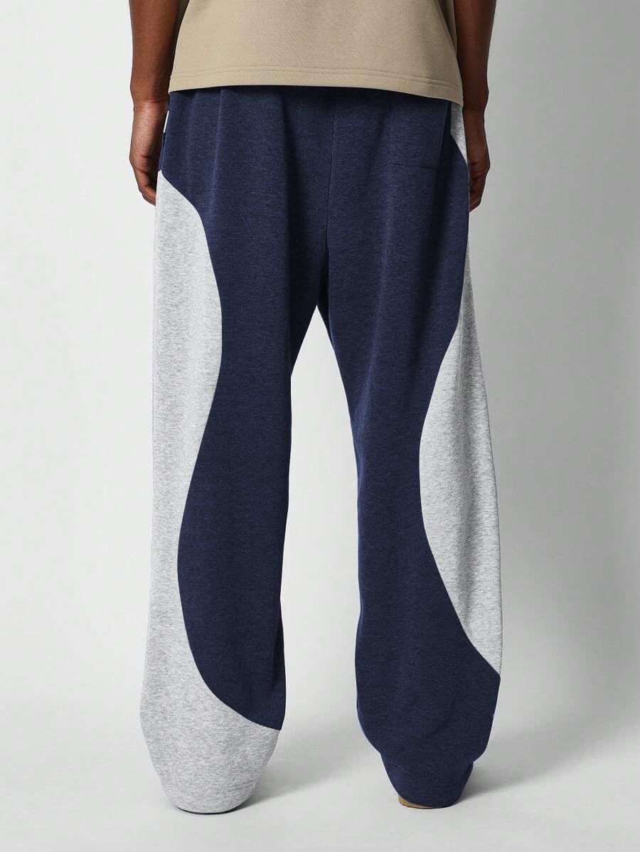 ZAFUL Men's Baggy Sweatpants Color Block Irregular Patchwork Drawstring Sweatpants Casual Wide Leg Lounge Pants - Image 2