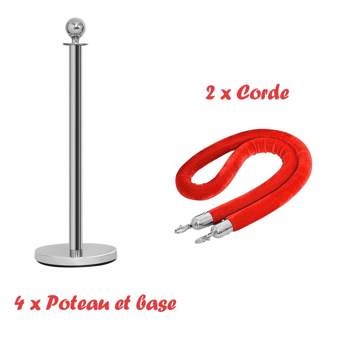 GOPLUS Poteaux de Guidage en Acier Inoxydable 32cm, Barrière de Passage avec Corde Rouge
