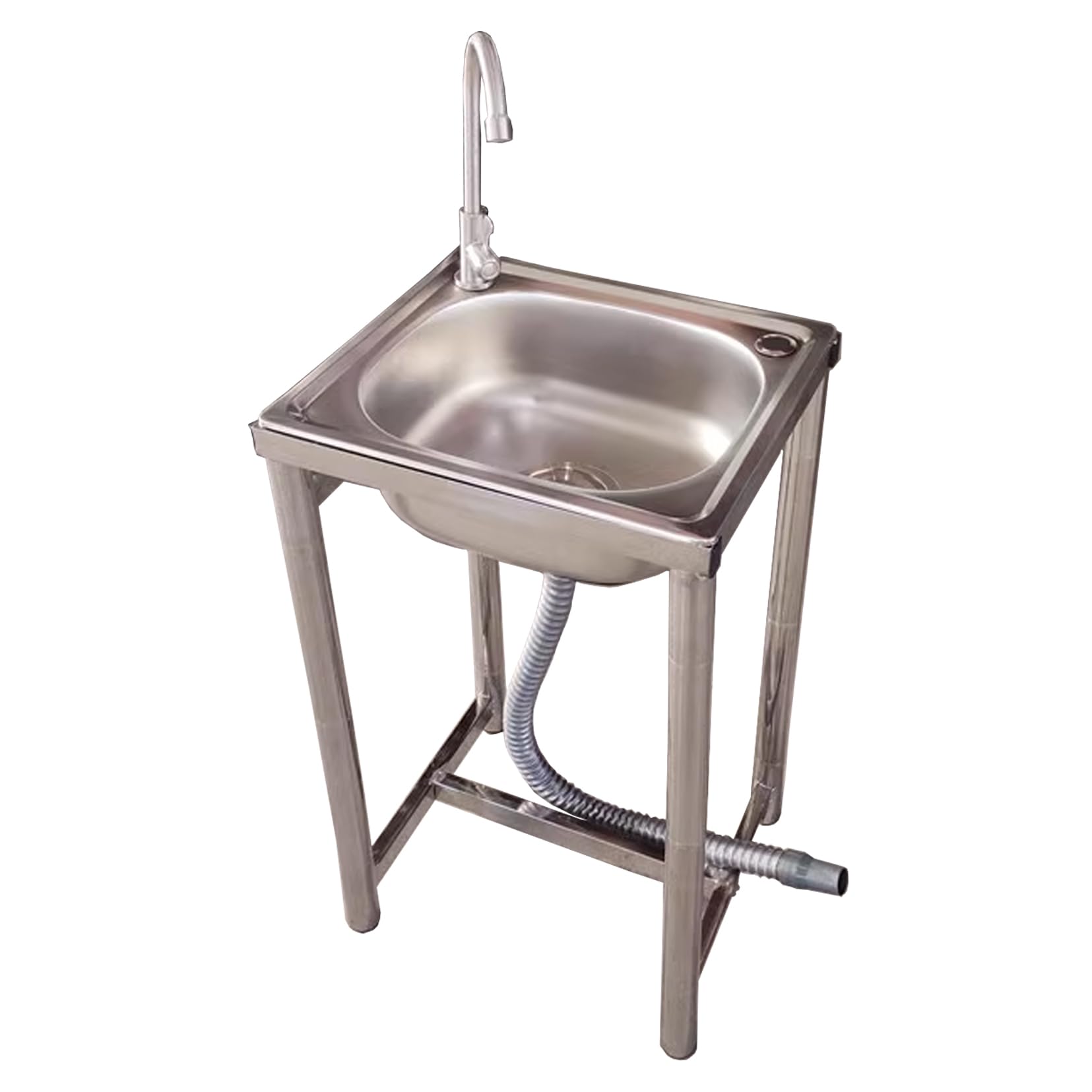 LMYSXAOZ Commercial Stainless Steel Utility Sink with Faucet Freestanding Single Bowl Kitchen for Indoor/Outdoor Use Ideal Garage & Laundry (53x38x75cm)