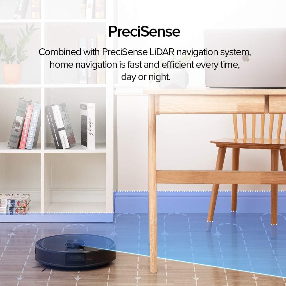 Roborock S6 MaxV using PreciSense LiDAR navigation to map a room.