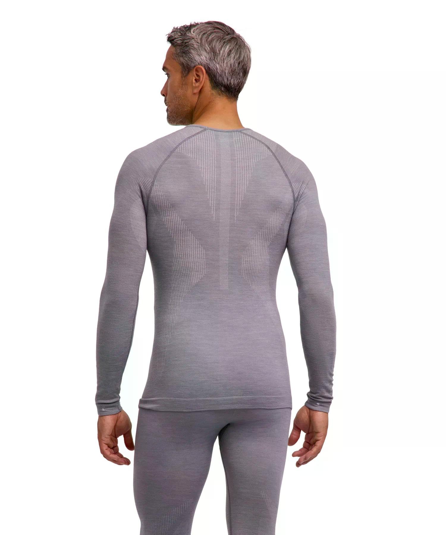 FALKE Mężczyźni Warstwa podstawowa (góra) Wool-Tech Round Neck M L/s Sh wełna materiał funkcjonalny szybkoschnące ciepłe 1 Sztuka, Szary Grey-Heather 3757, XXL