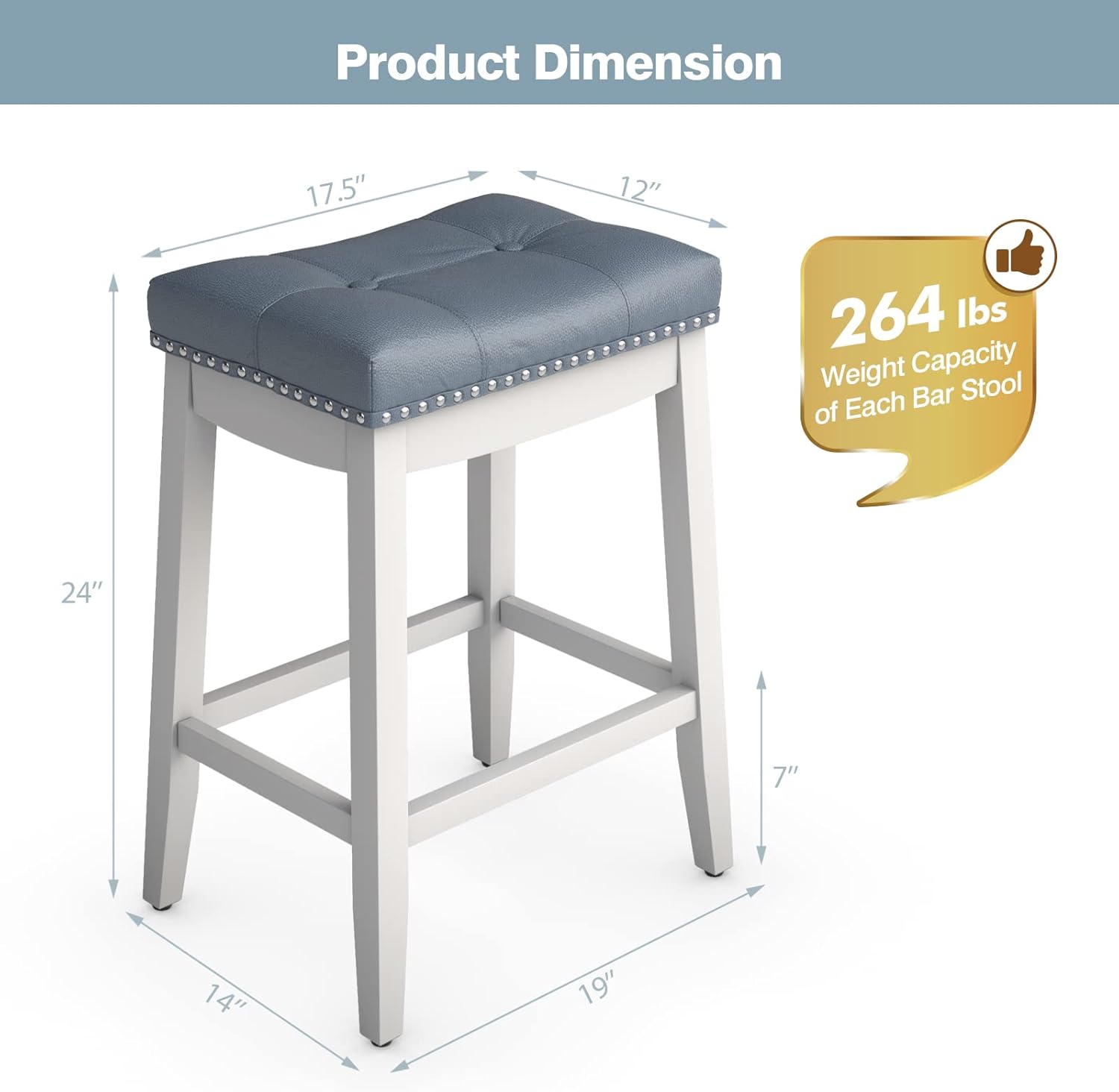 COSTWAY Bar Stools Set of 4, 24-Inch Height Backless Counter Stool with Footrest, Soft Seat Cushion, Wood Legs and Non-Slip Foot Pad, Saddle Stools for Home Kitchen Living Room, Stone Gray+White