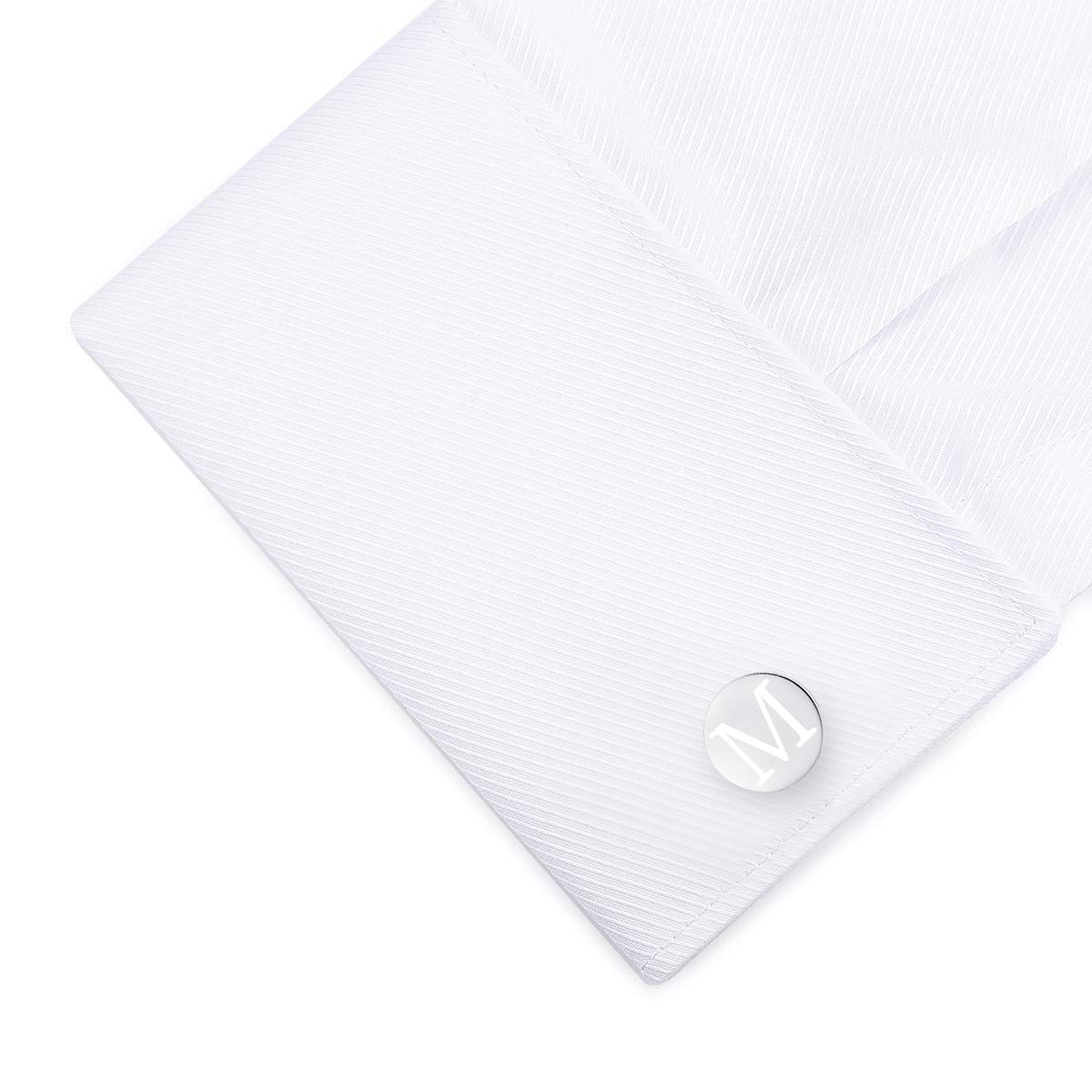 Honey Bear Carta Inicial Alfabeto Gemelos - Acero Inoxidable para la Camisa de los Hombres Regalo de Boda del Negocio,plata cepillada (M)