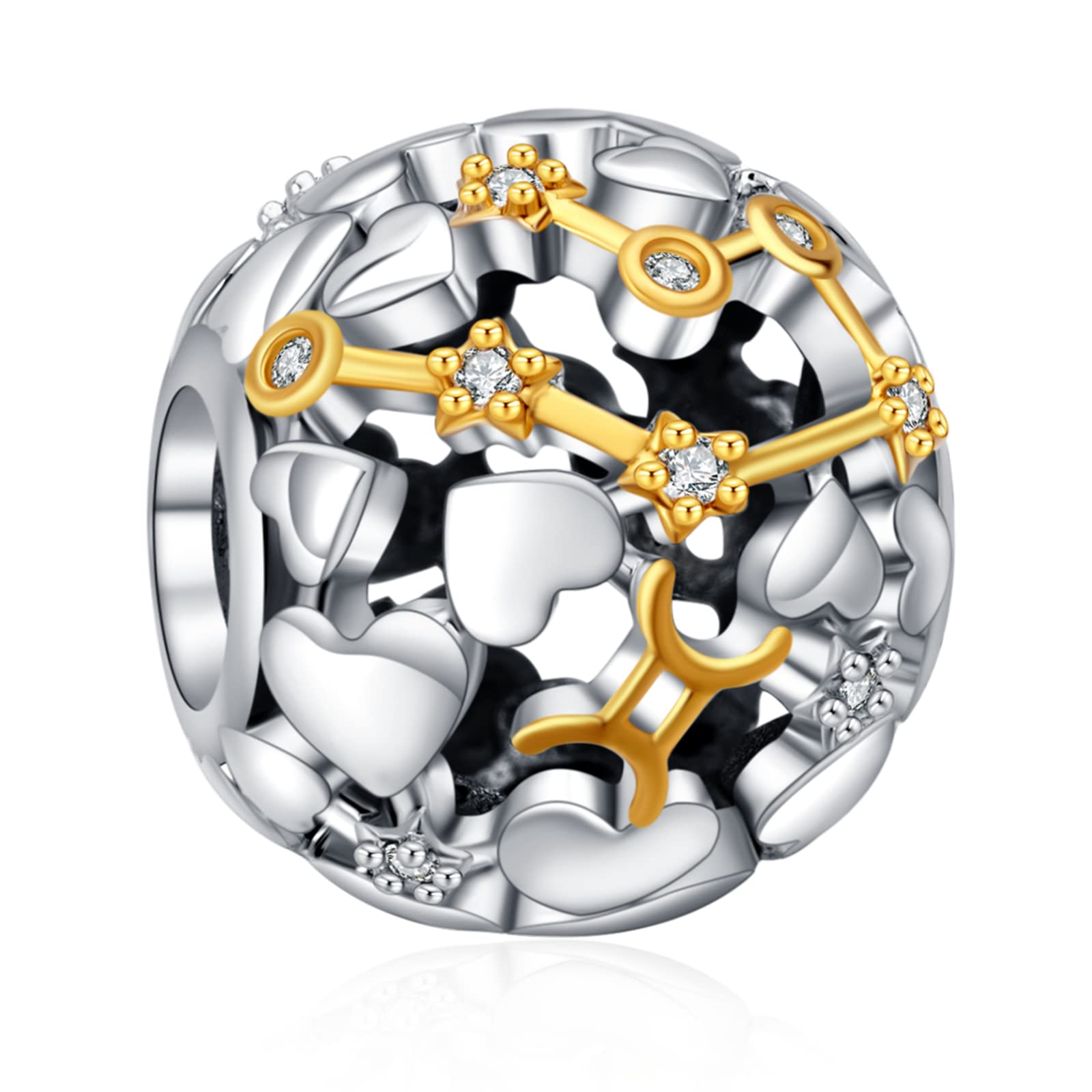 Annmors Charms Signes du Zodiaque Breloque Femme 925 Perles Argent Sterling Zircone Compatible Européen Bracelets Collier