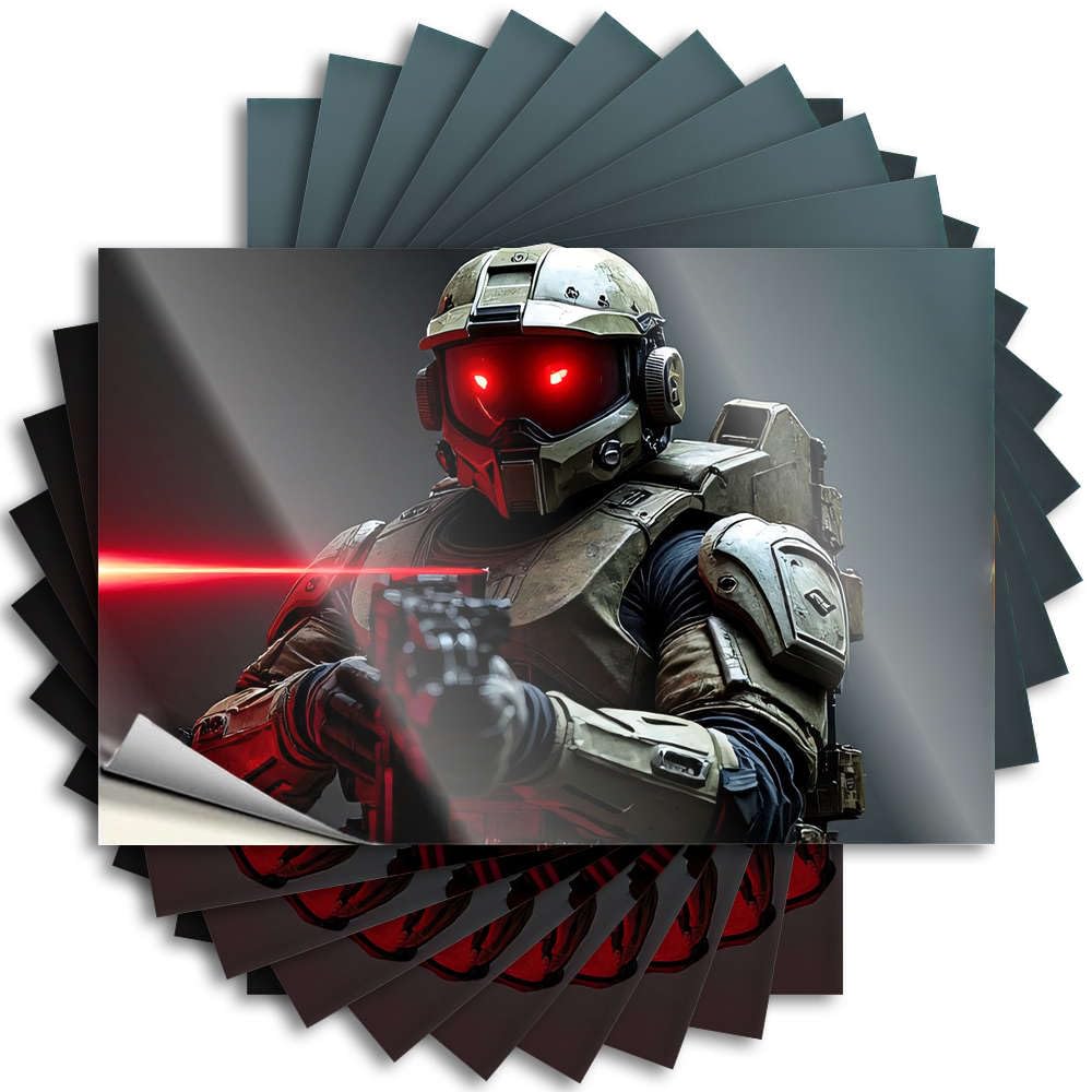 Work Saying Durable Case | A Futuristic Soldier in Armor Aims A Weapon with Glowing Red Eyes Snarky Self Adhesive Sticker for Beer DIY(8X12CM)