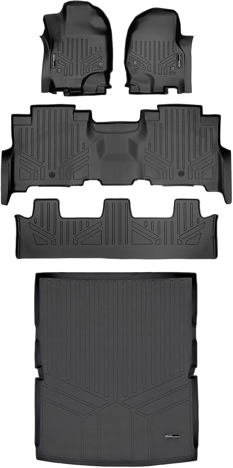 SMARTLINER Floor Mats 3 Rows - Cargo Liner Behind 2nd Row Set Compatible with 2018-2025 Ford Expedition Max