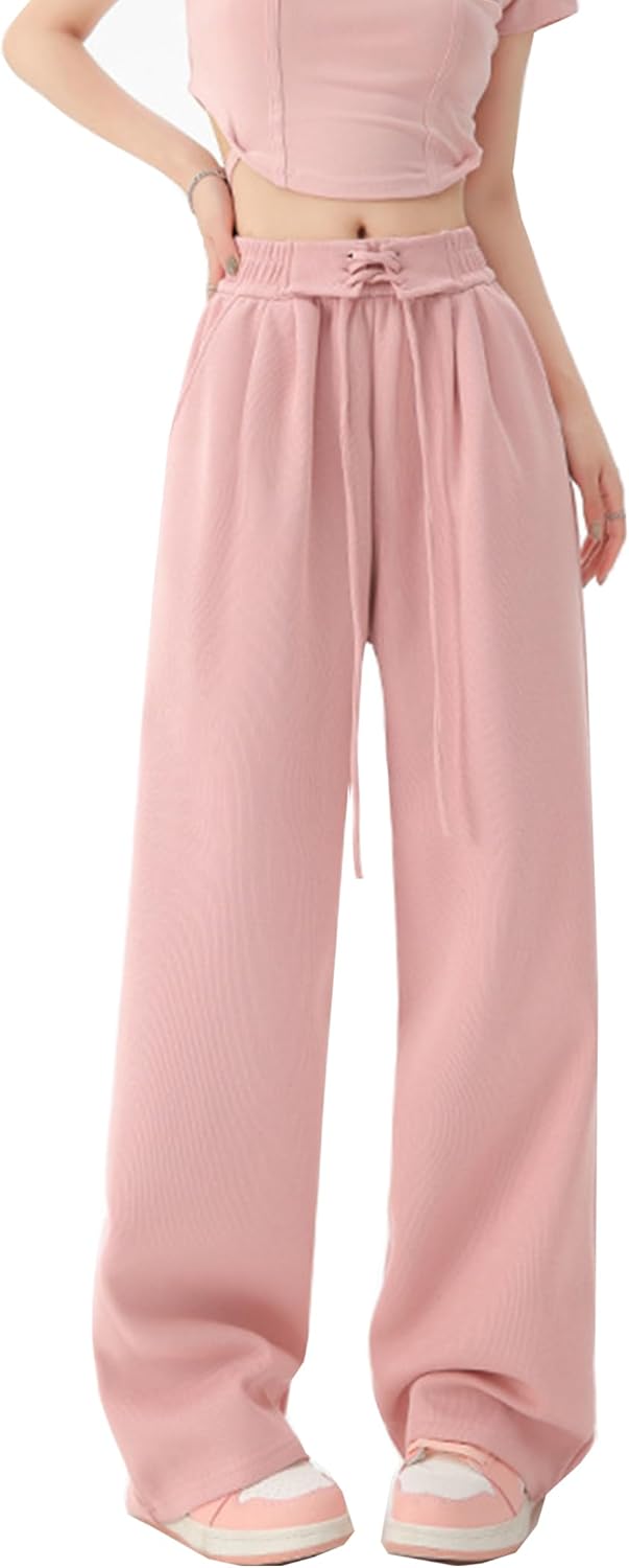 Kiench Girls' High Waisted Sweatpants Wide Leg Joggers Pants with Pockets