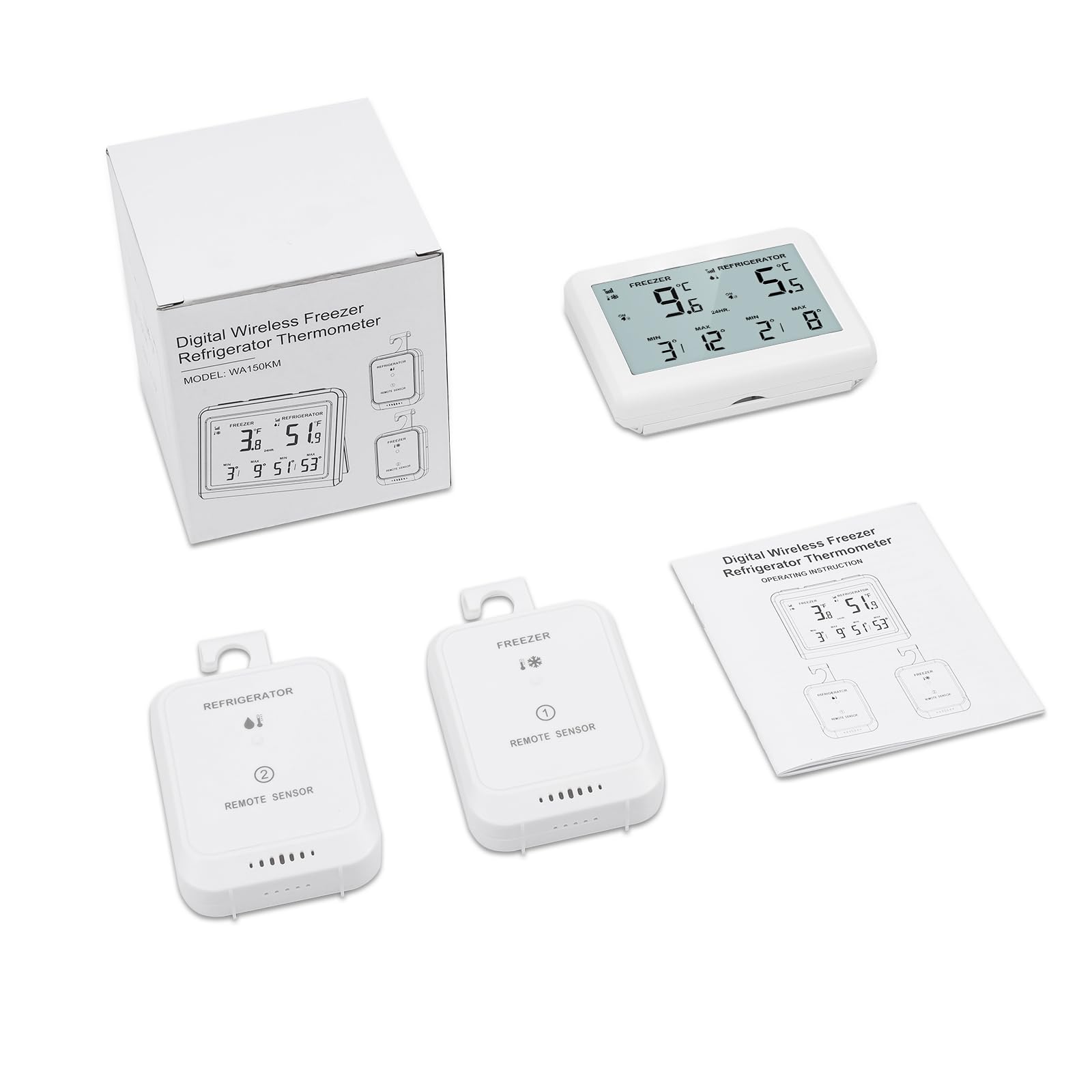 Brifit Thermomètre Frigo, Thermometre Congelateur avec 2 Capteurs, Thermometre Réfrigérateur avec Fonction Alarme et MIN/MAX, ℃/℉, Thermomètre Connecté Alarme Congélateur pour Cuisine, Maison, Bars