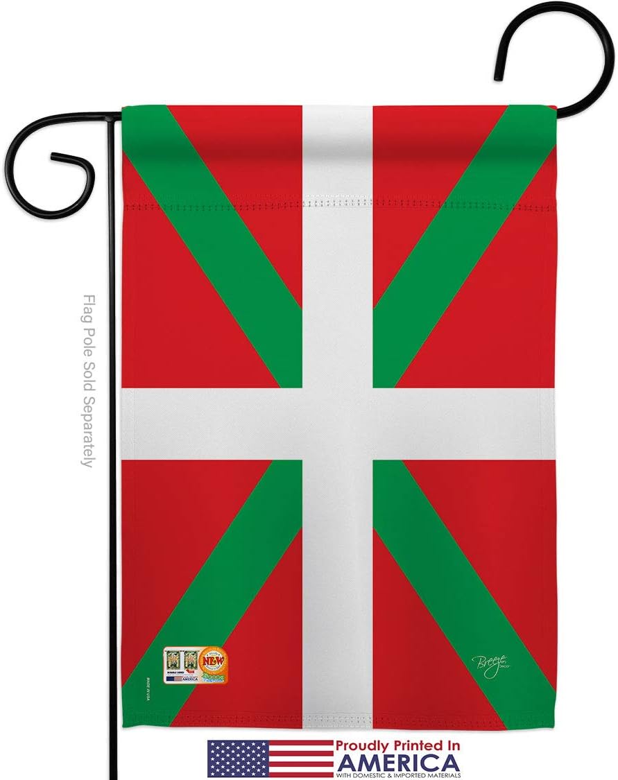 Basque Country Garden Flag Set Wood Dowel Regional Nationality Nation International World Particular Area Small Decorative Gift Yard House Banner Made In USA 13 X 18.5