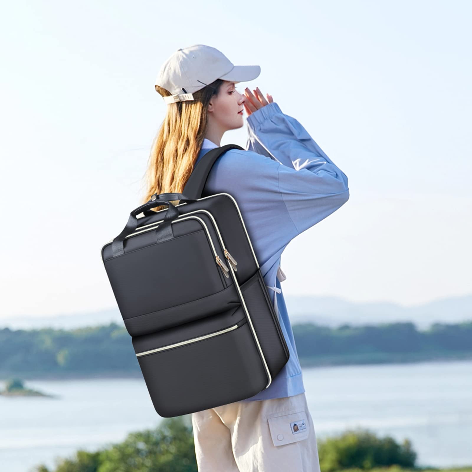 Travel Backpack Women, Laptop Backpack, Carry On Backpack, Hiking Backpack, Waterproof Durable Business Backpack with USB Port, College Computer Bag Backpack for Women, Fits 17 Inch Laptop, Black