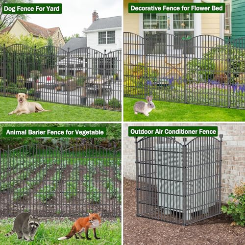 Image of 10 Panels No Dig Decorative Garden Fence - 40 in (H) x 23.6 ft (L), Dog Fence Outdoor for Yard,Rustproof Metal Animal Barrier Ground Stakes Fencing for Garden, Patio, Flower Bed