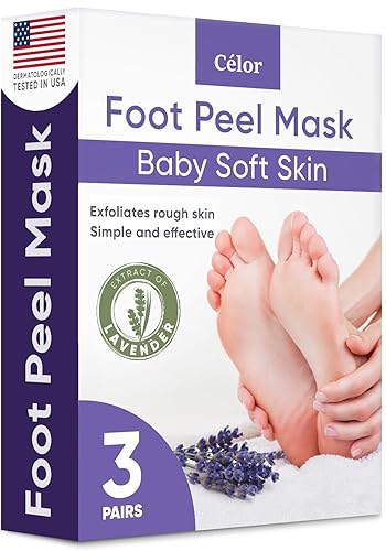 Foot Peel Mask - Foot Mask for Baby Soft Skin - Remove Dead Skin, Dry, Cracked Feet & Callus, Foot Spa, Made with Aloe Vera Extract for Women and Men (3 Pair (Pack of 1), Lavender) - Lavender - 3 Pair (Pack of 1)