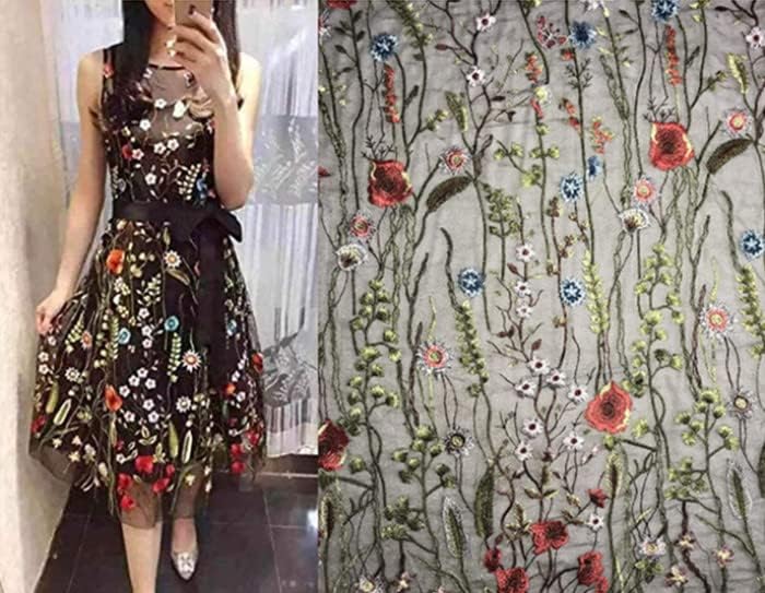 140CM Width Europe Seaweed Pattern Inelastic Embroidery Lace Trim,Curtain Tablecloth Slipcover Bridal DIY Clothing/Accessories.(1 Yard in one Package) (Black)
